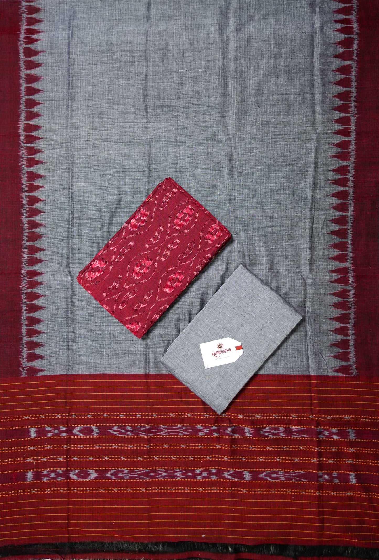 Maroon & Grey Box Design Unstitched Cotton Suit For Women