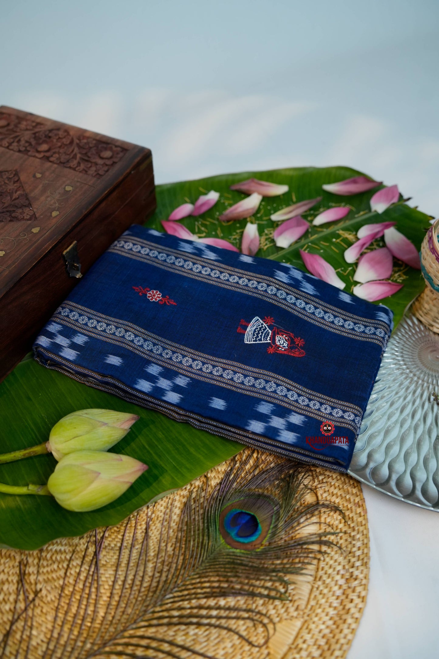 Red & Blue Embroidery Doll Design Unstitched Cotton Suit For Women