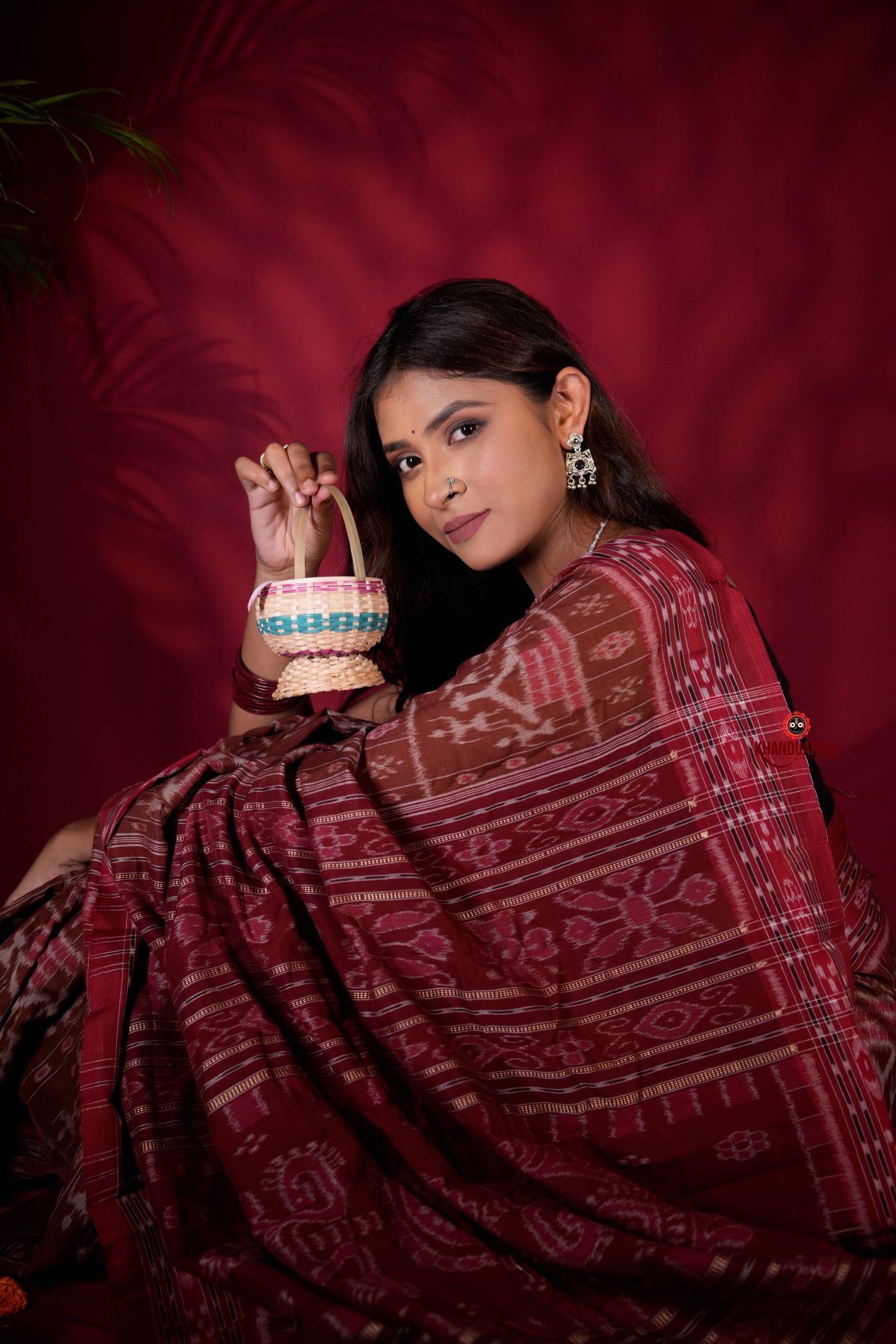 Brown & Red Colour Body Design Cotton Saree For Women