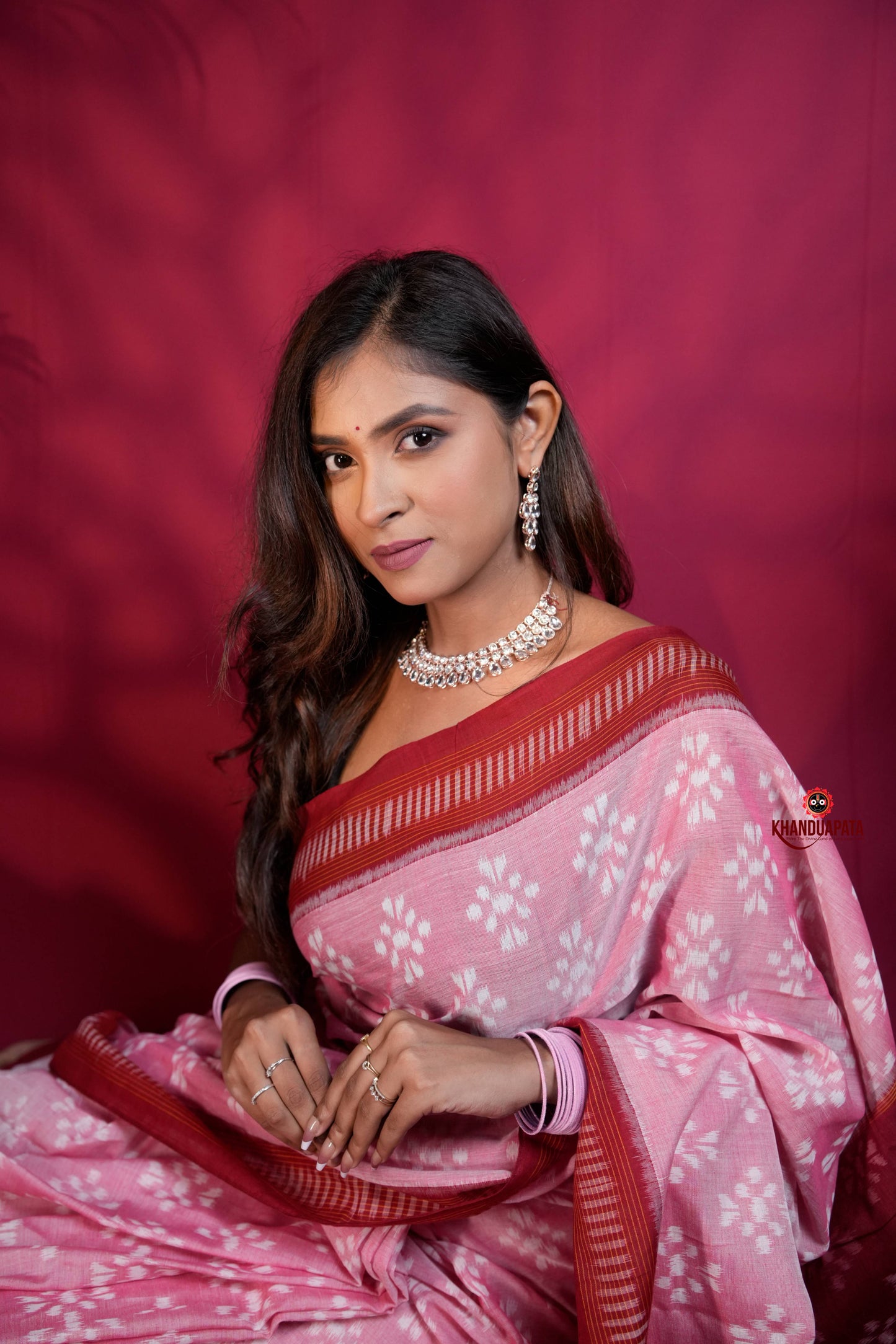 Pink & Red Colour Body Design Cotton Saree For Women