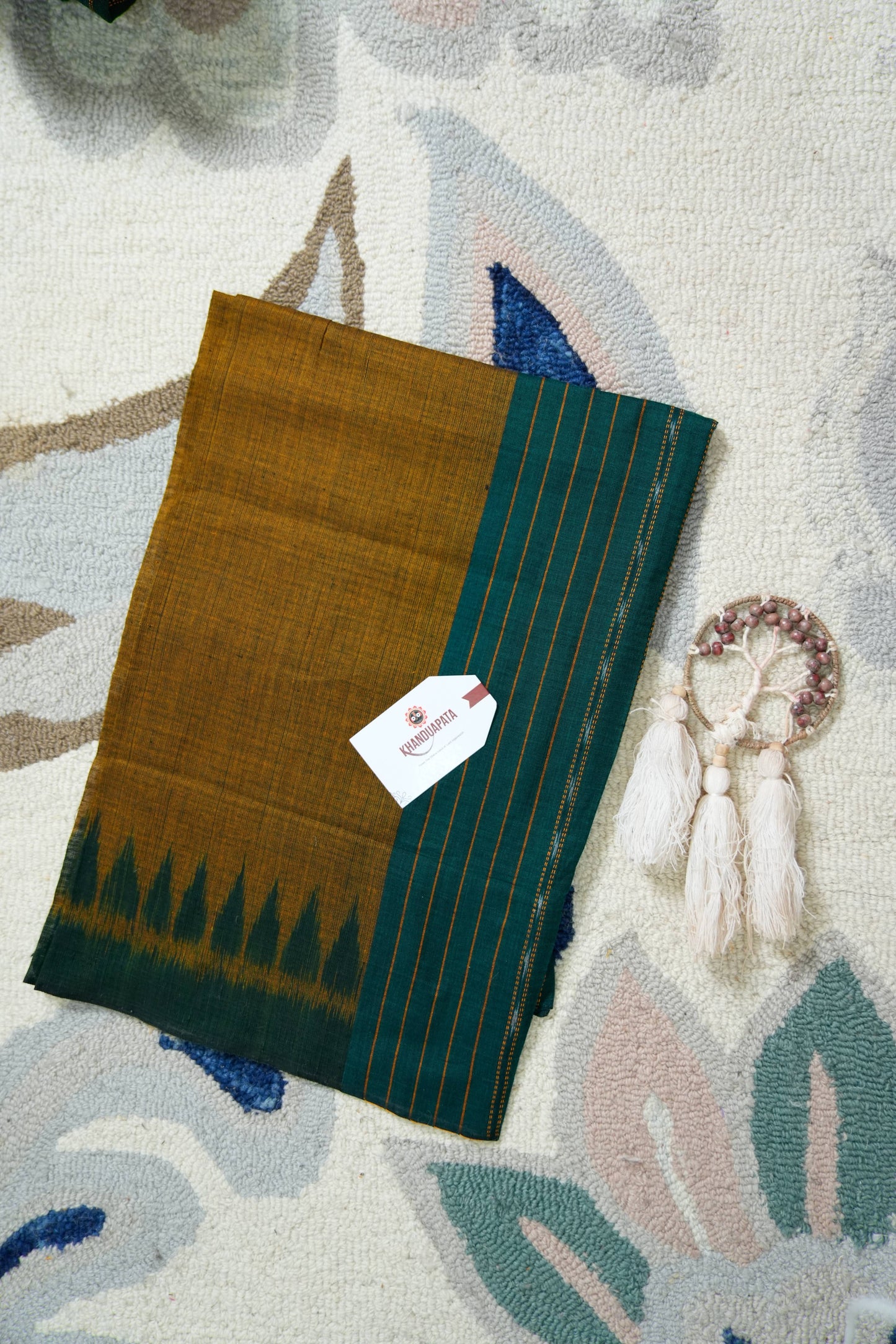 Green & Mustard Box Design Unstitched Cotton Suit For Women