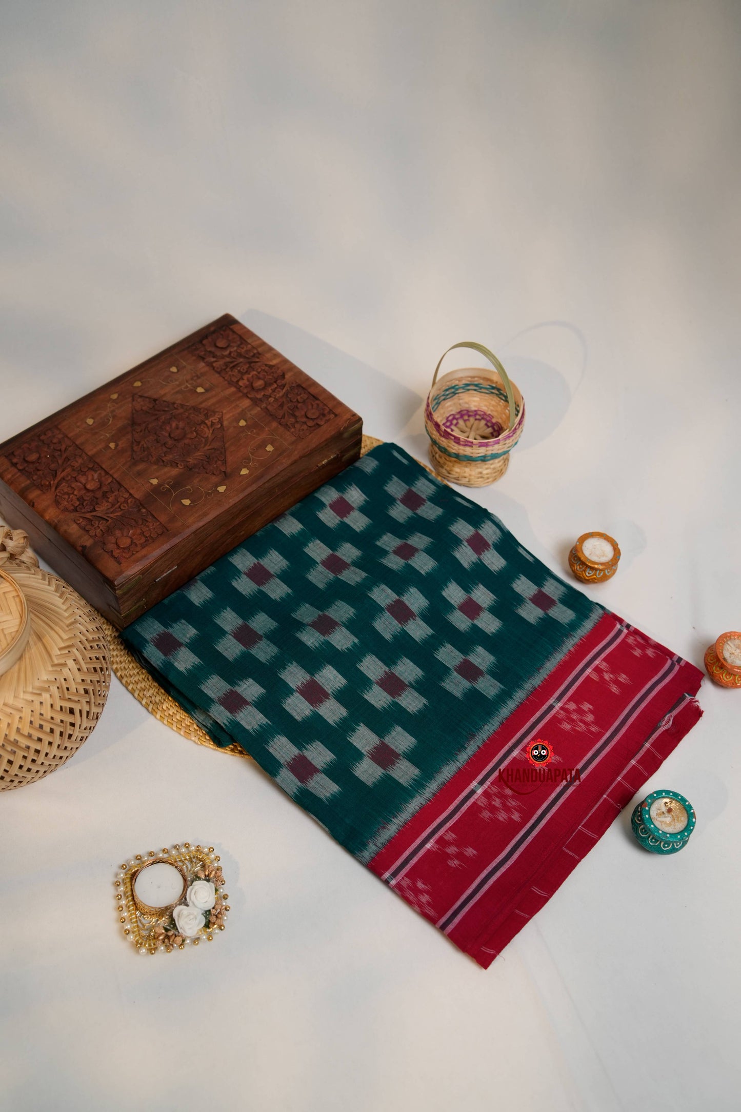 Green & Maroon Colour Plus Design Cotton Saree For Women