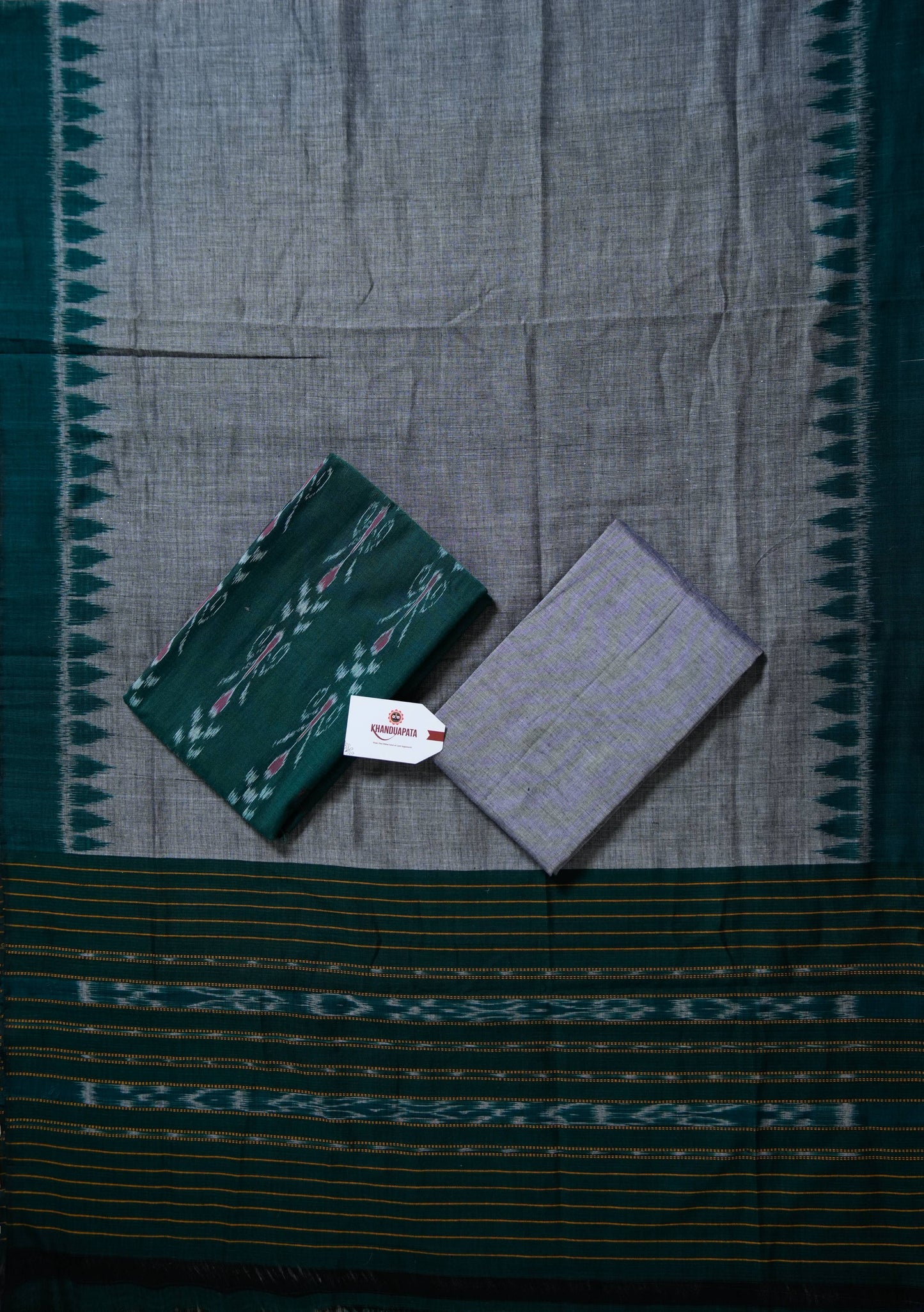 Green & Grey Pasapali Tree Design Unstitched Cotton Suit For Women