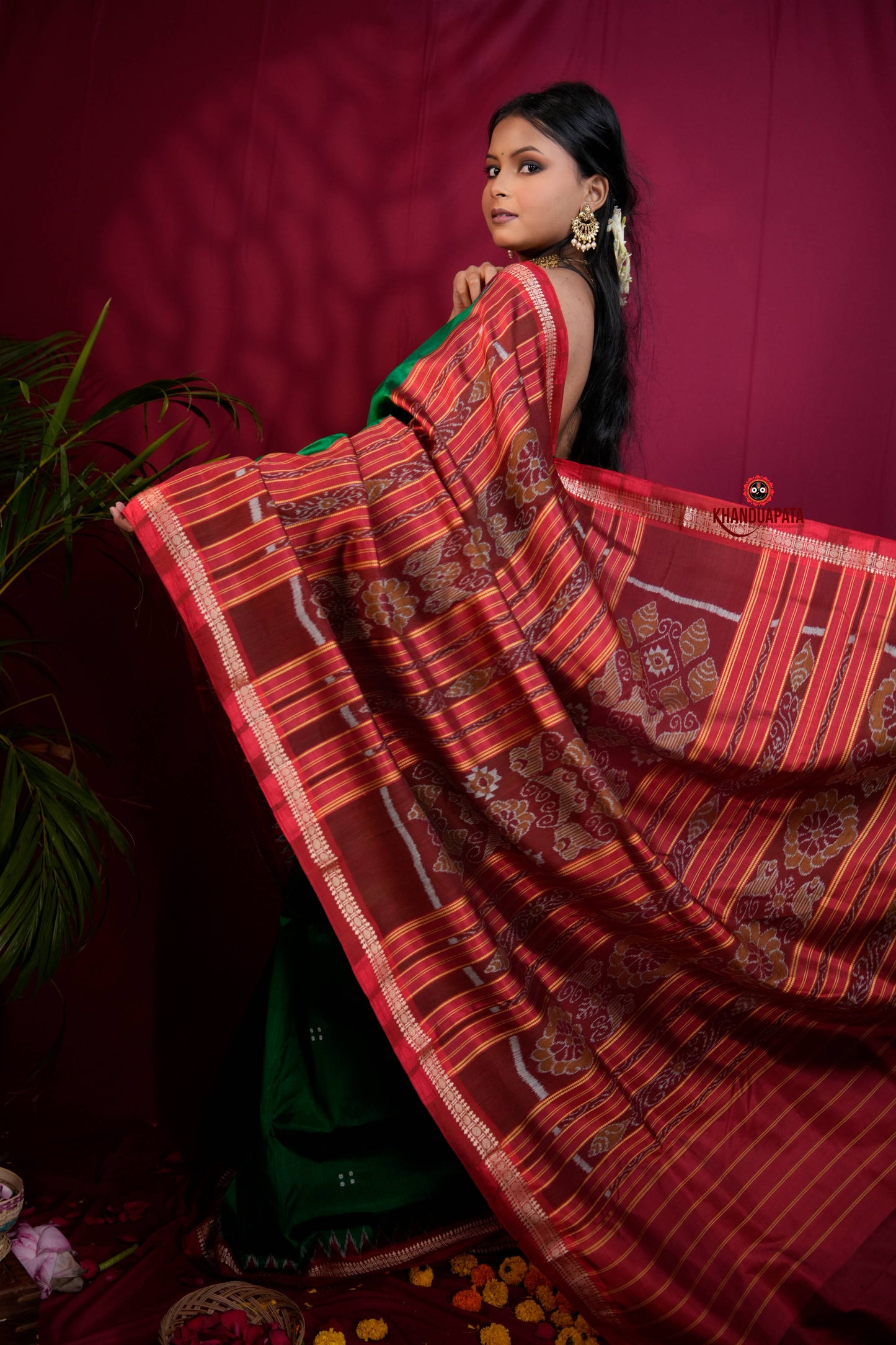 Red & Green Colour Dot Design Silk Saree For Women
