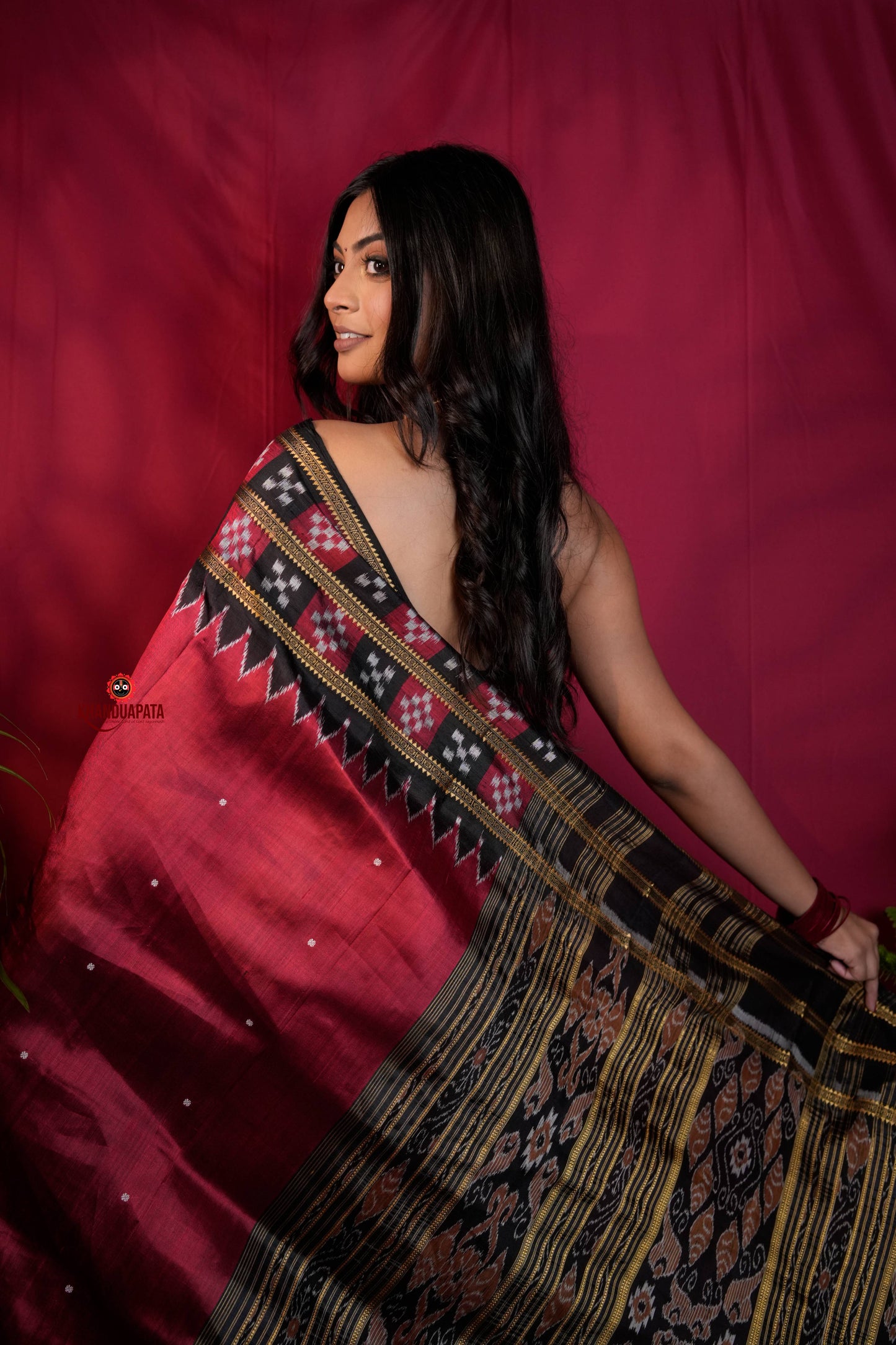 Black & Maroon Colour Double Border Dot Design Silk Saree For Women