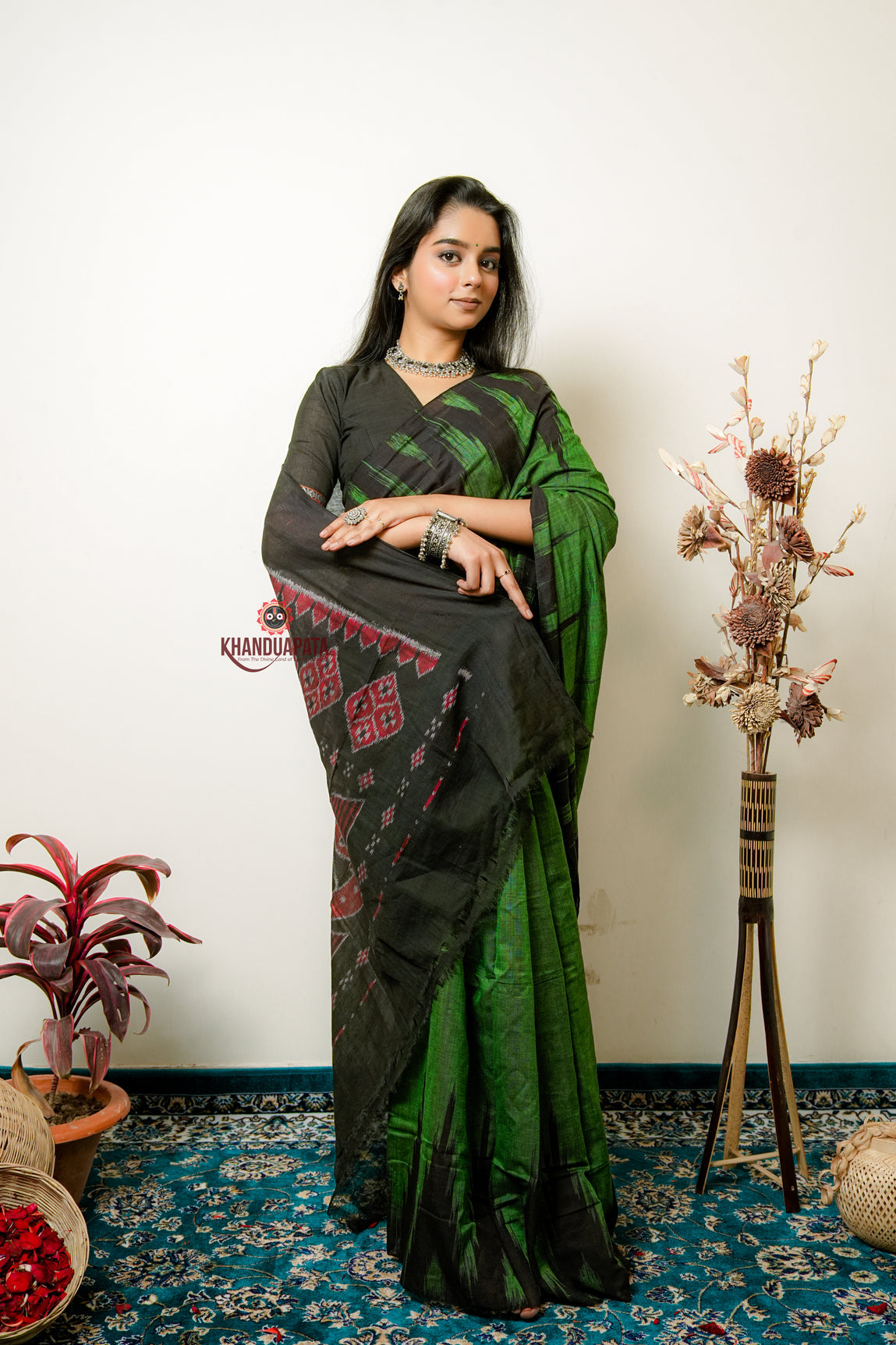 Meadow Green Plain Cotton Saree For Women