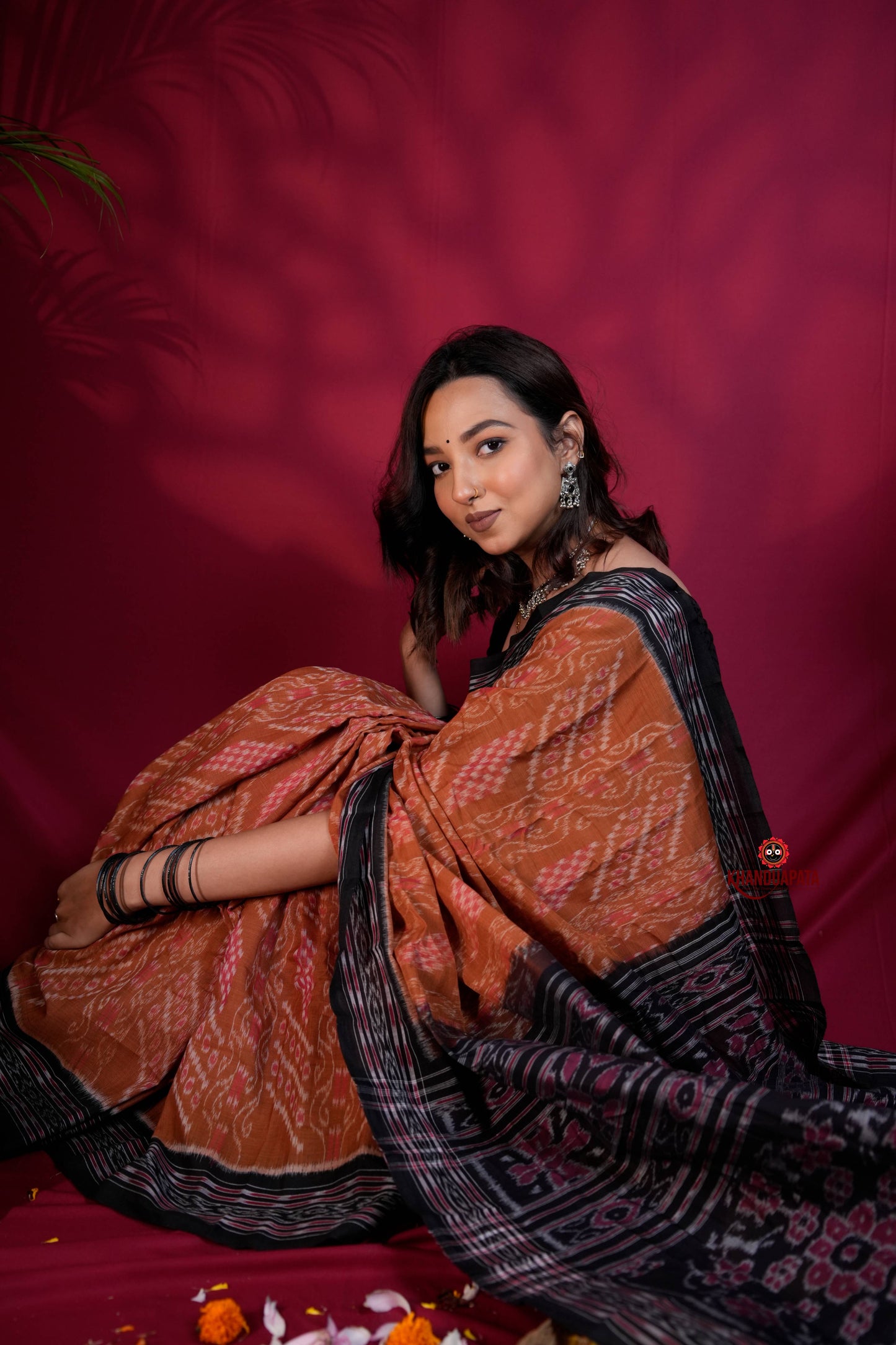 Brown & Black Colour Body Design Cotton Saree For Women