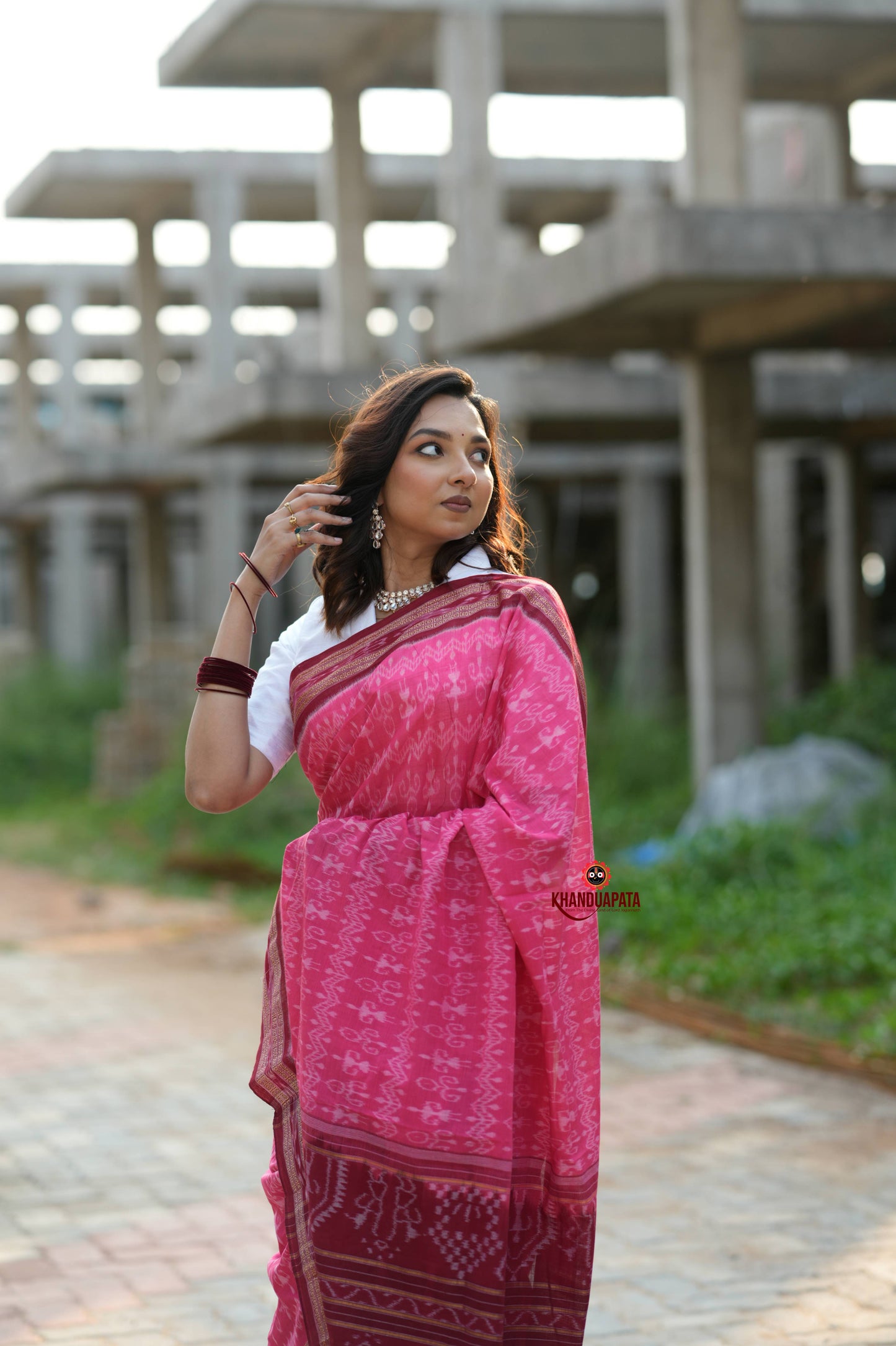 Red & Pink Colour Body Design Cotton Saree For Women
