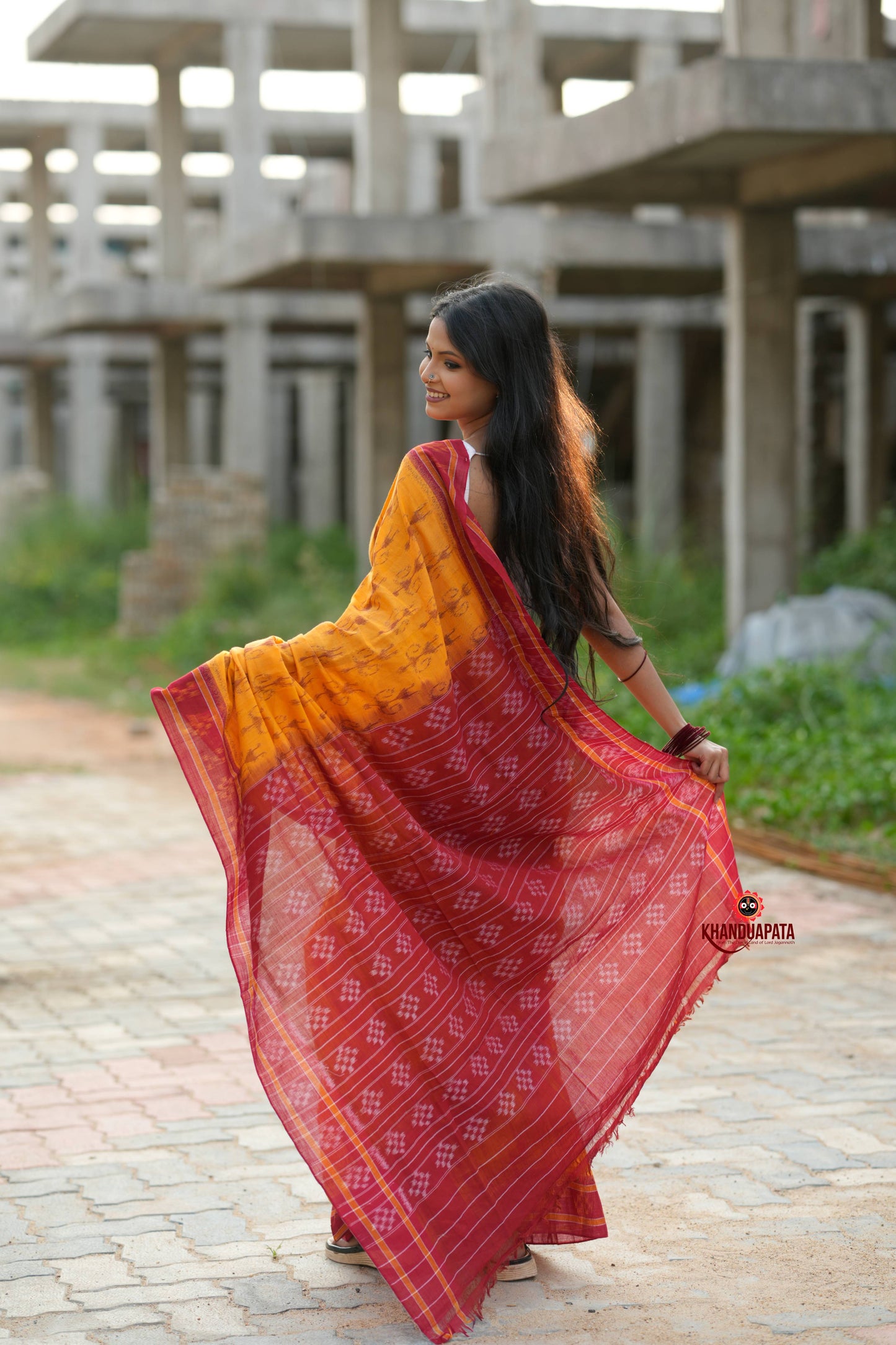 Red & Yellow Doll Design Cotton Saree For Women