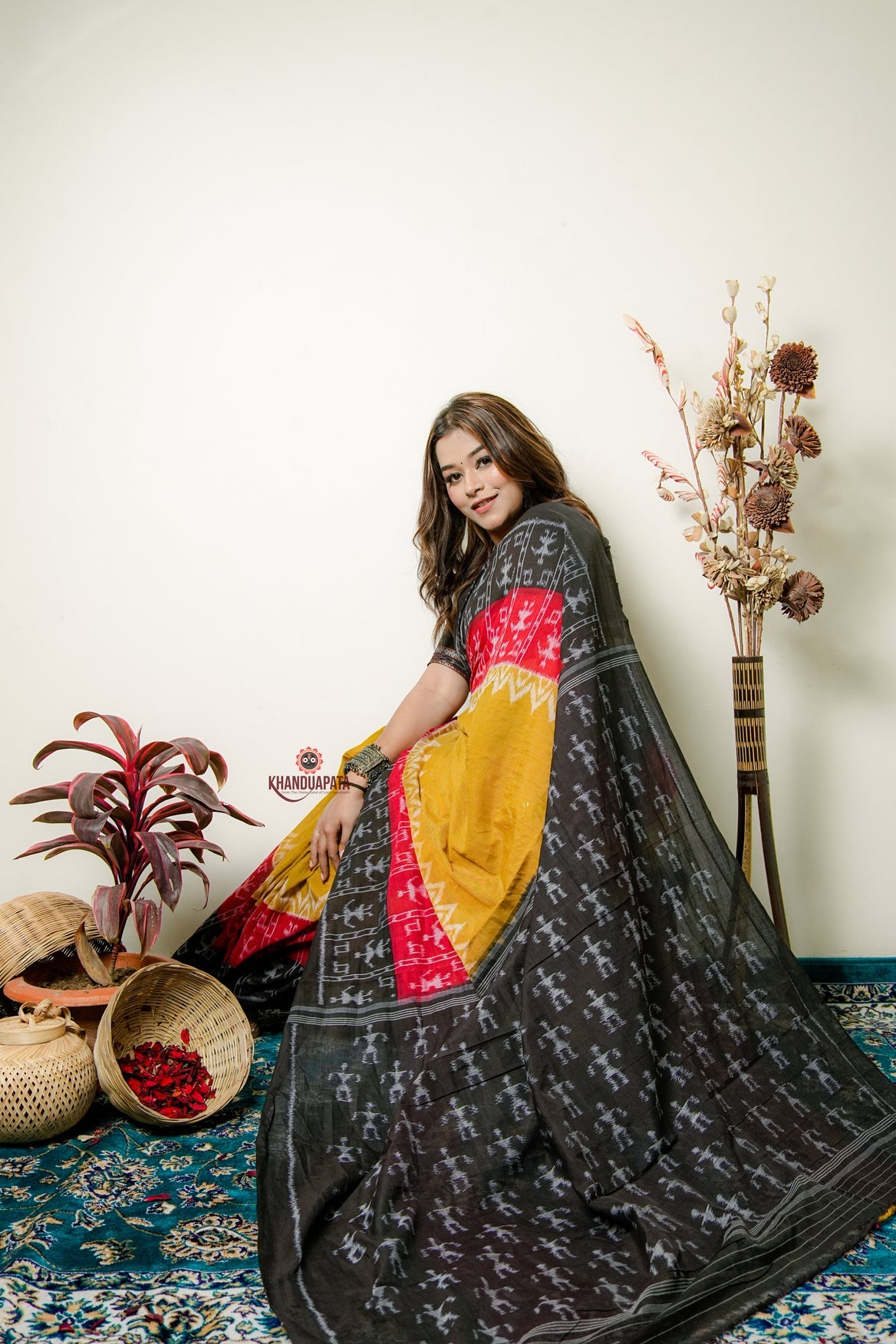 Multicolor Tribal Doll Design Cotton Saree For Women