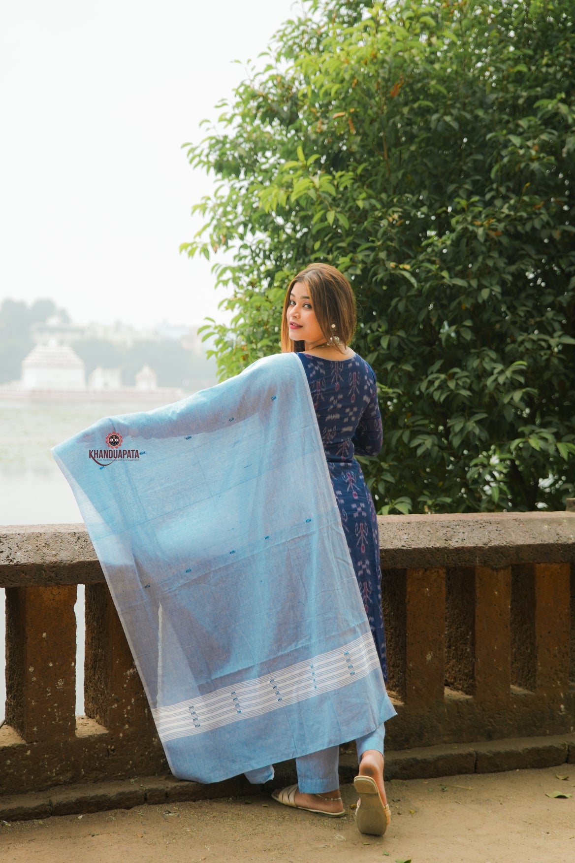 Indigo Blue Design Unstitched Cotton Suit For Women