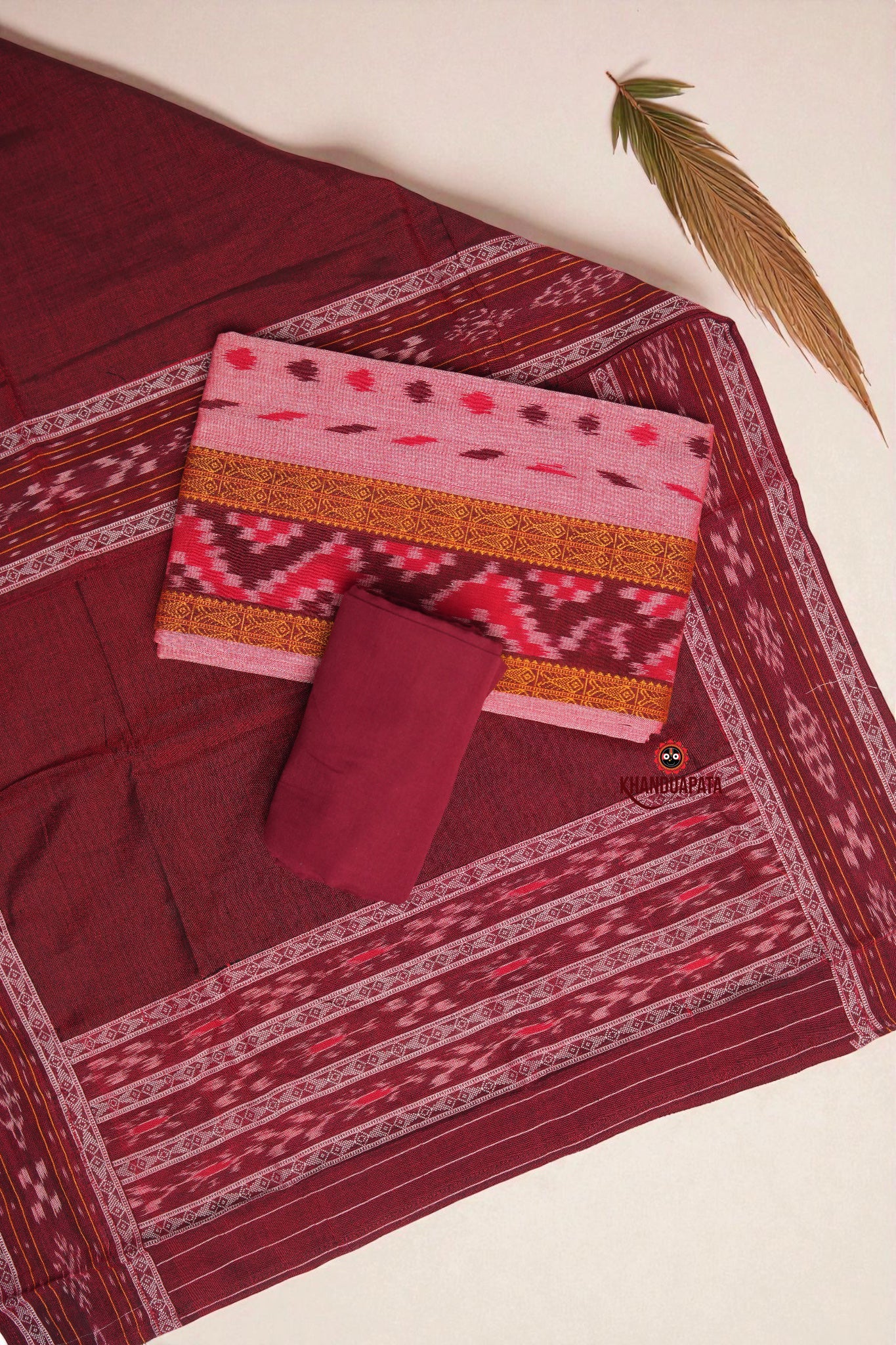 Red & Onion Pink Fish Design Unstitched Cotton Suit For Women
