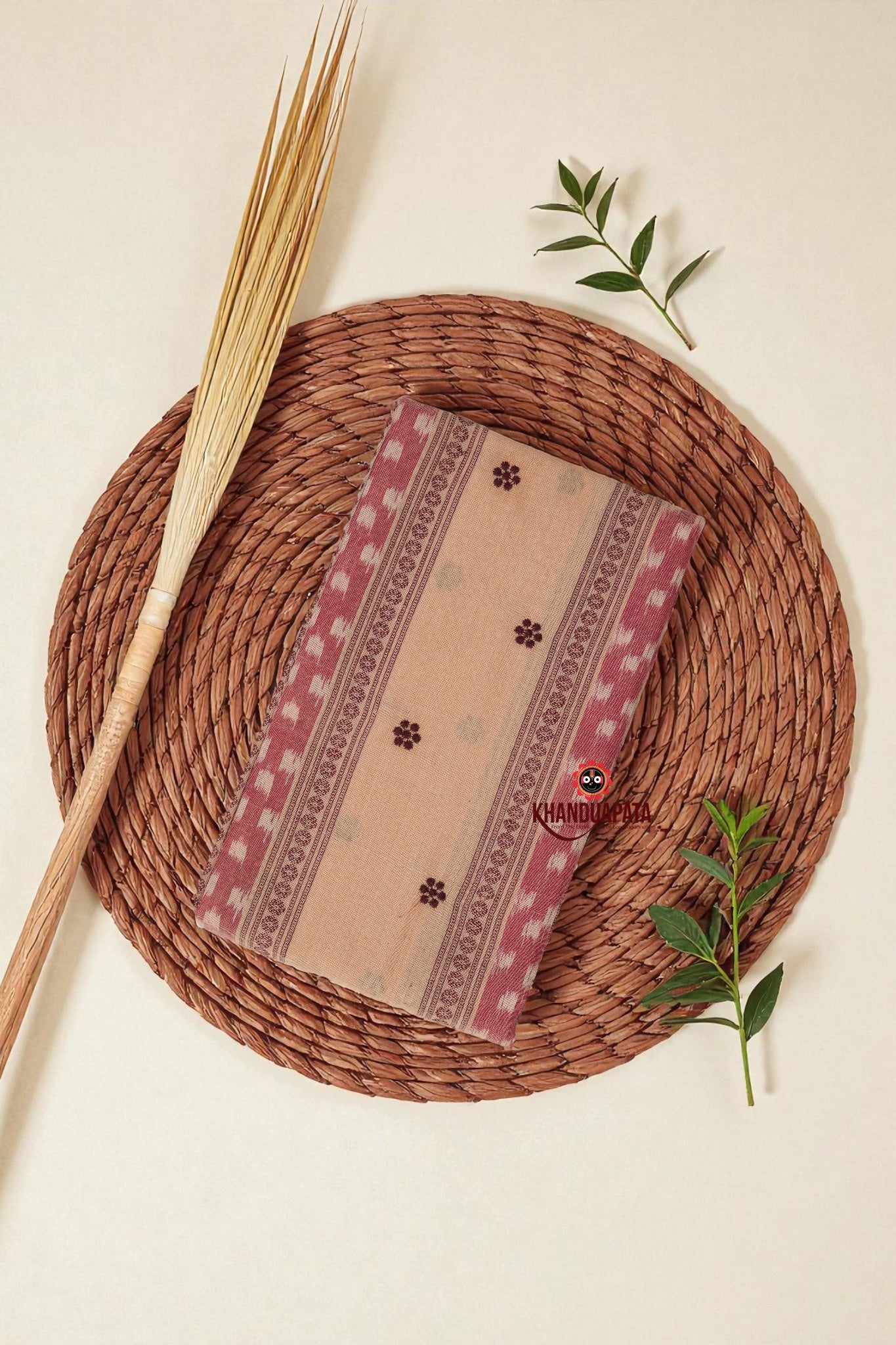 Beige & Maroon Small Flower Design Unstitched Cotton Suit For Women