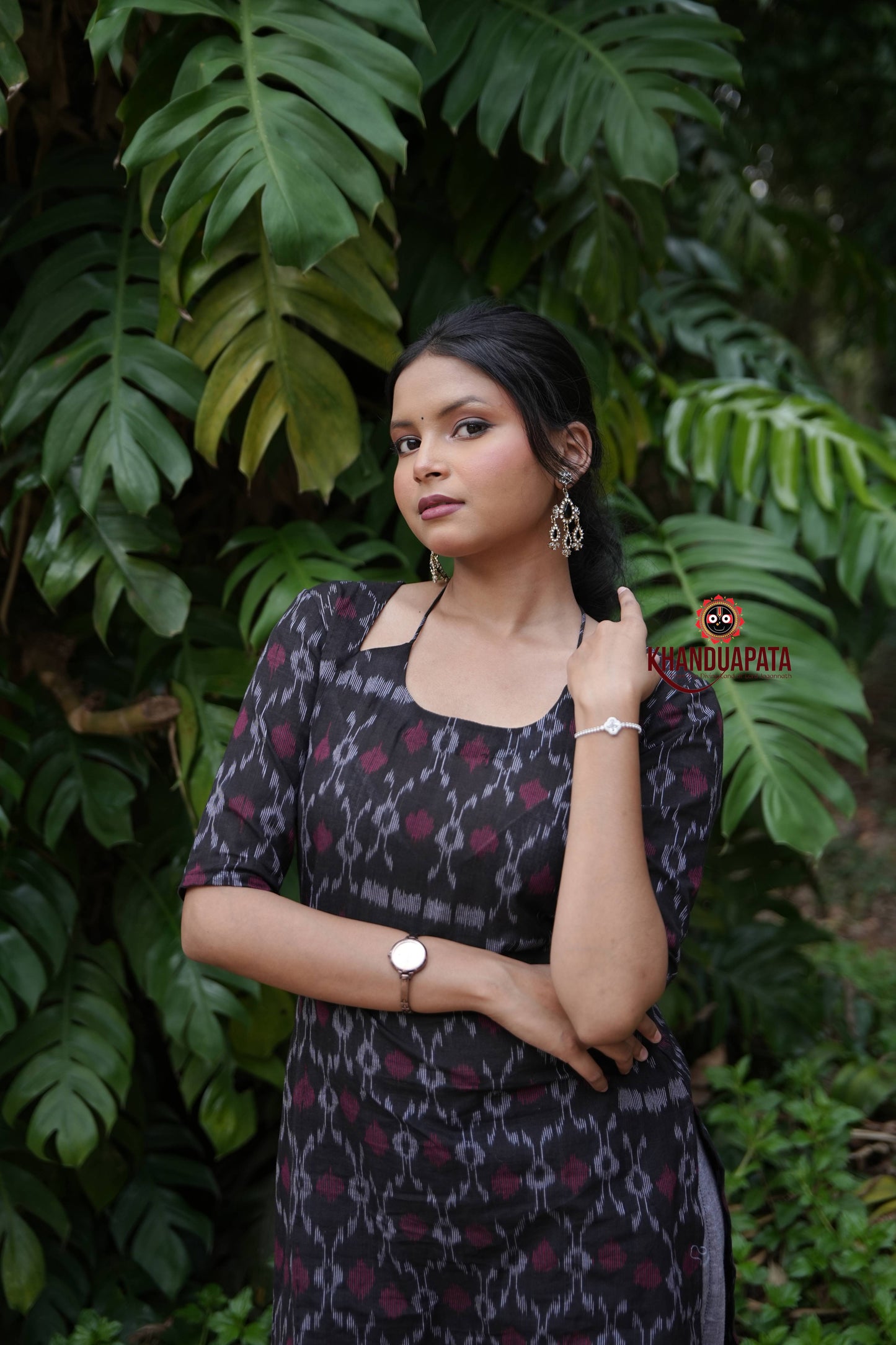 Black & Maroon Flower Design Unstitched Cotton Suit For Women
