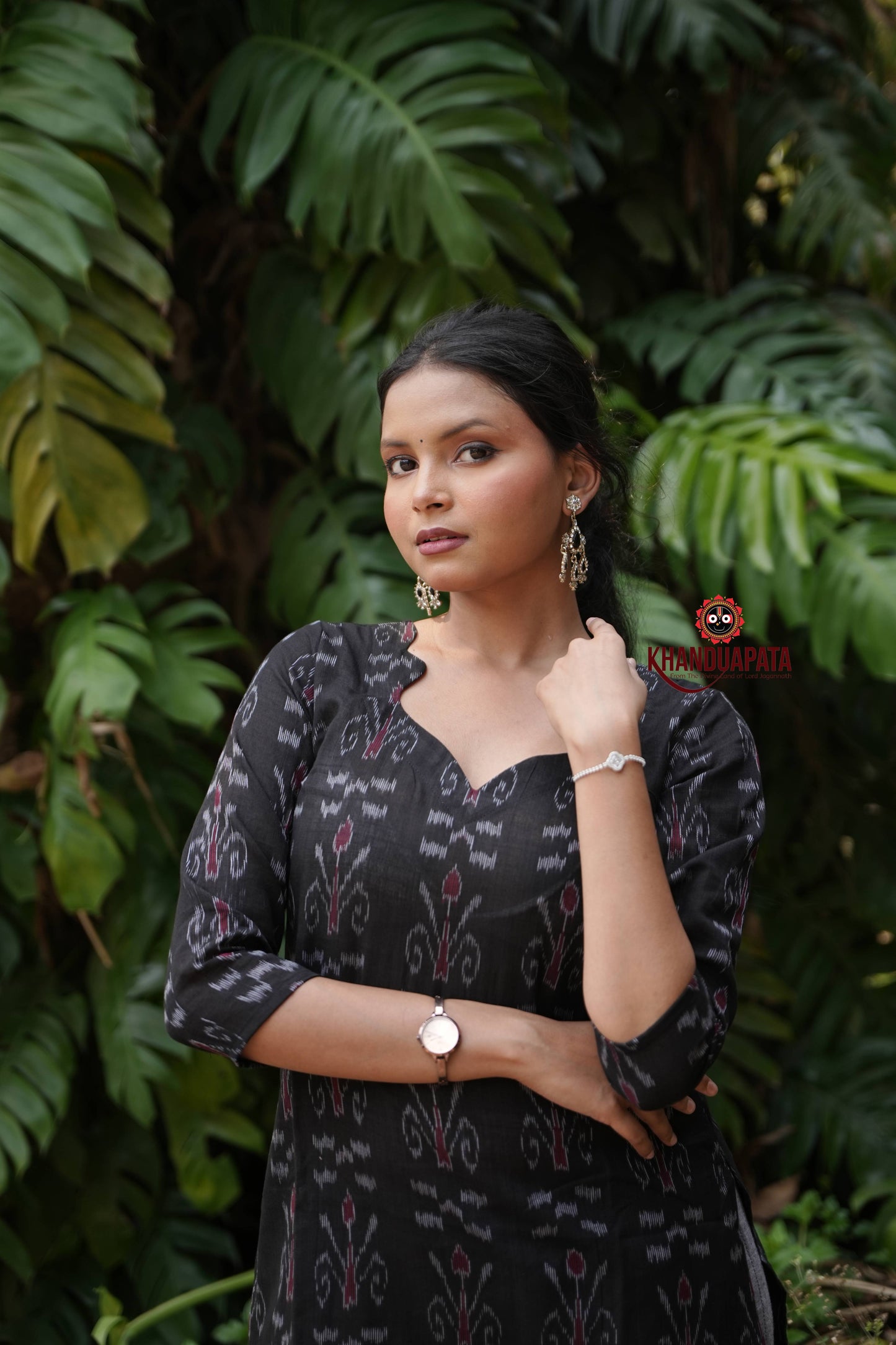 Black & Grey Flower Design Unstitched Cotton Suit For Women