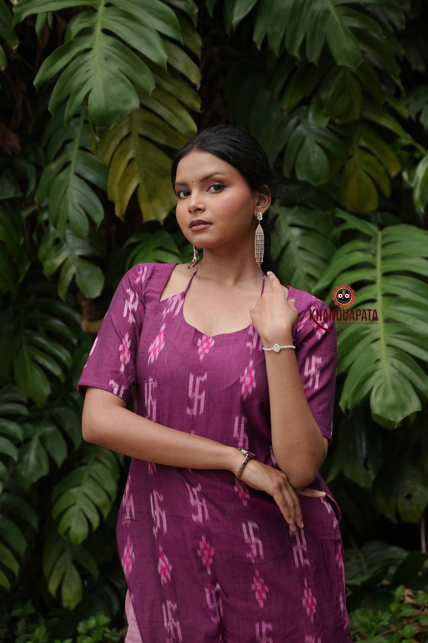 Magenta Colour Swastik Design Unstitched Cotton Suit For Women