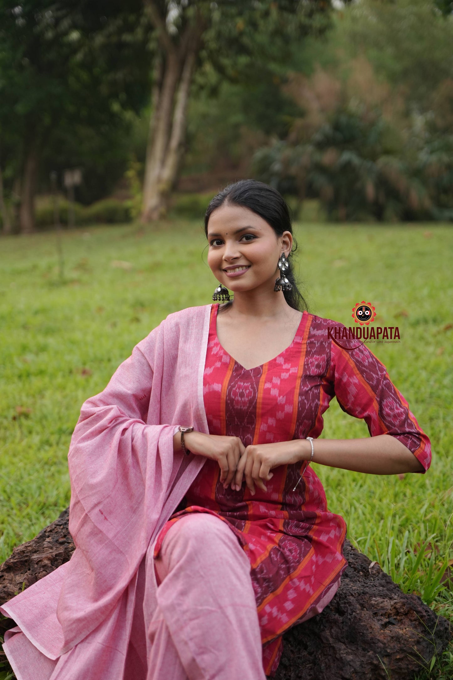 Maroon & Red Body Design Unstitched Cotton Suit For Women