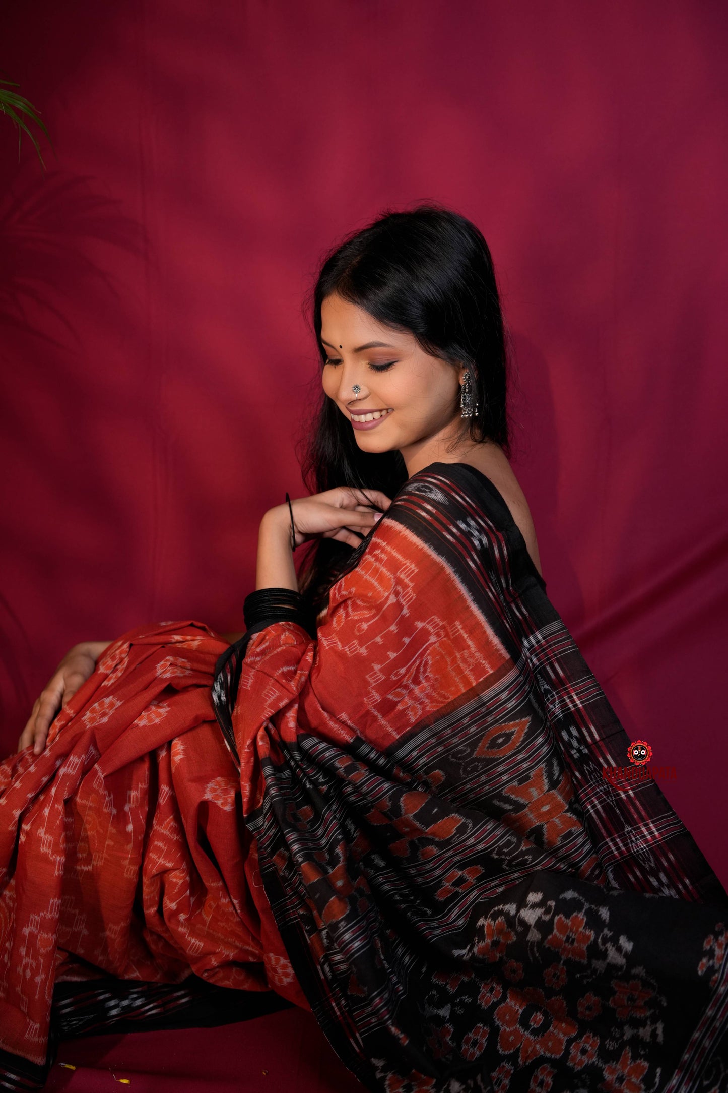Red & Black Colour Body Design Cotton Saree For Women