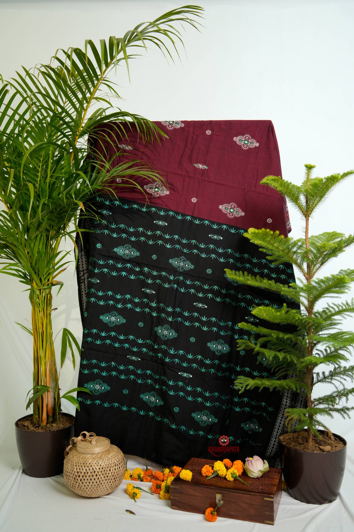 Maroon & Green Colour Design Cotton Saree For Women