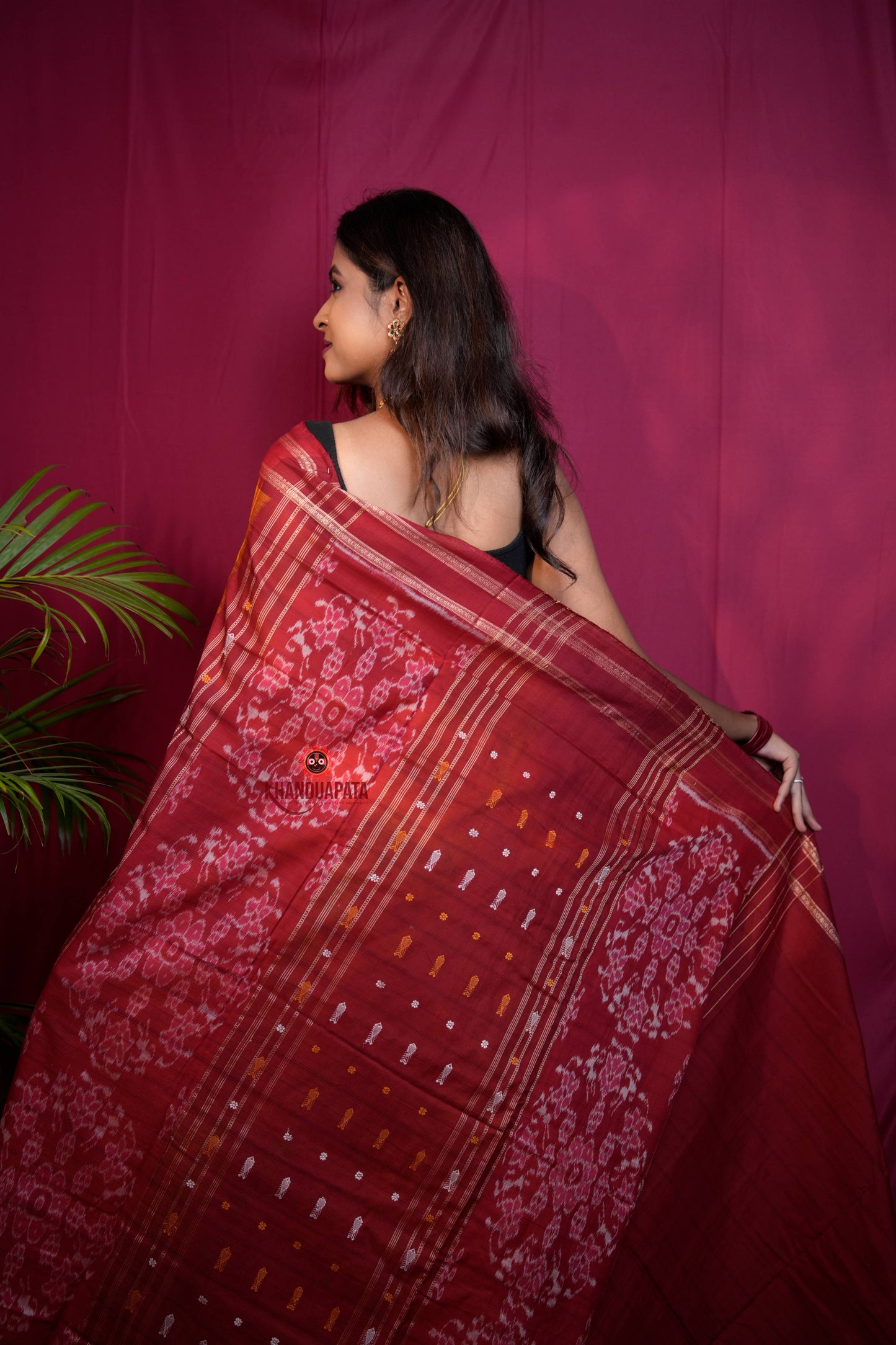 Red & Yellow Colour Fish Design Cotton Saree For Women