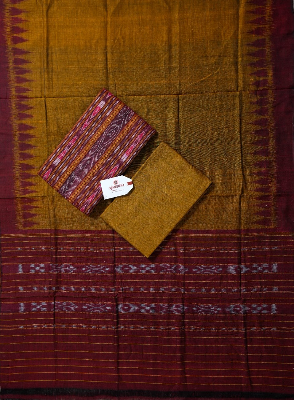 Maroon & Mustard Pot Design Unstitched Cotton Suit For Women
