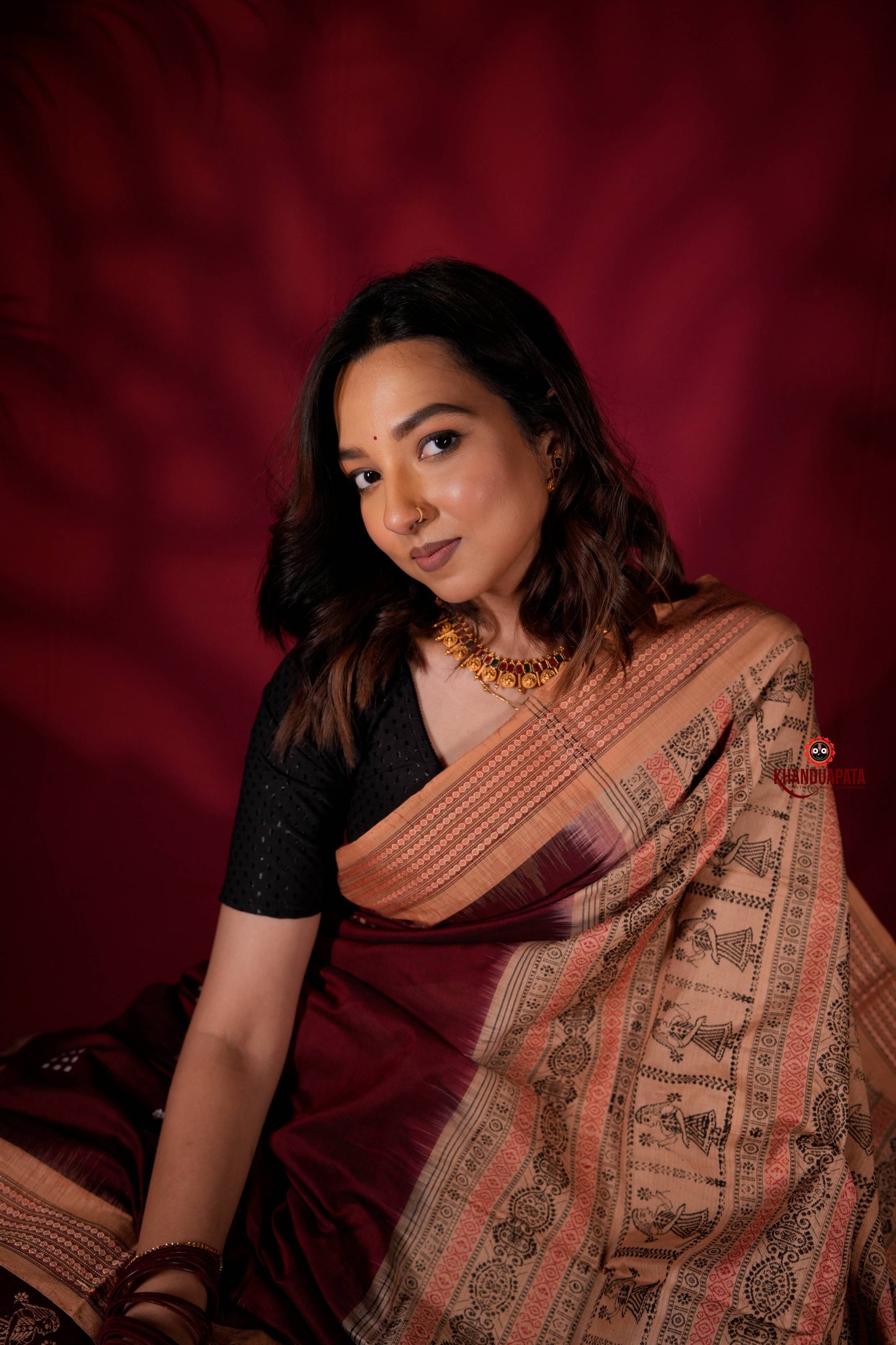Maroon & Beige Colour Doll Design Cotton Saree For Women