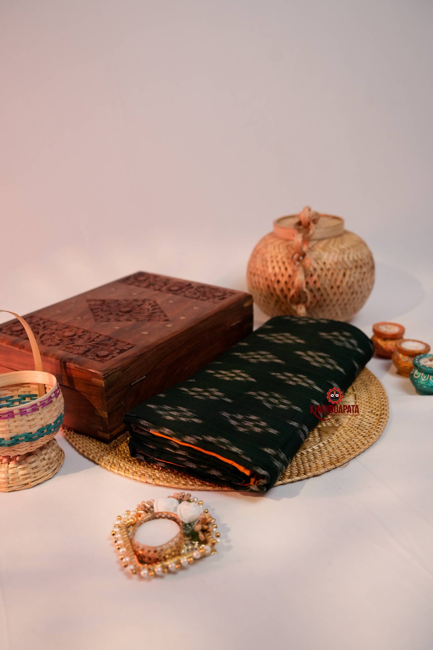 Green & Orange Colour Design Cotton Saree For Women