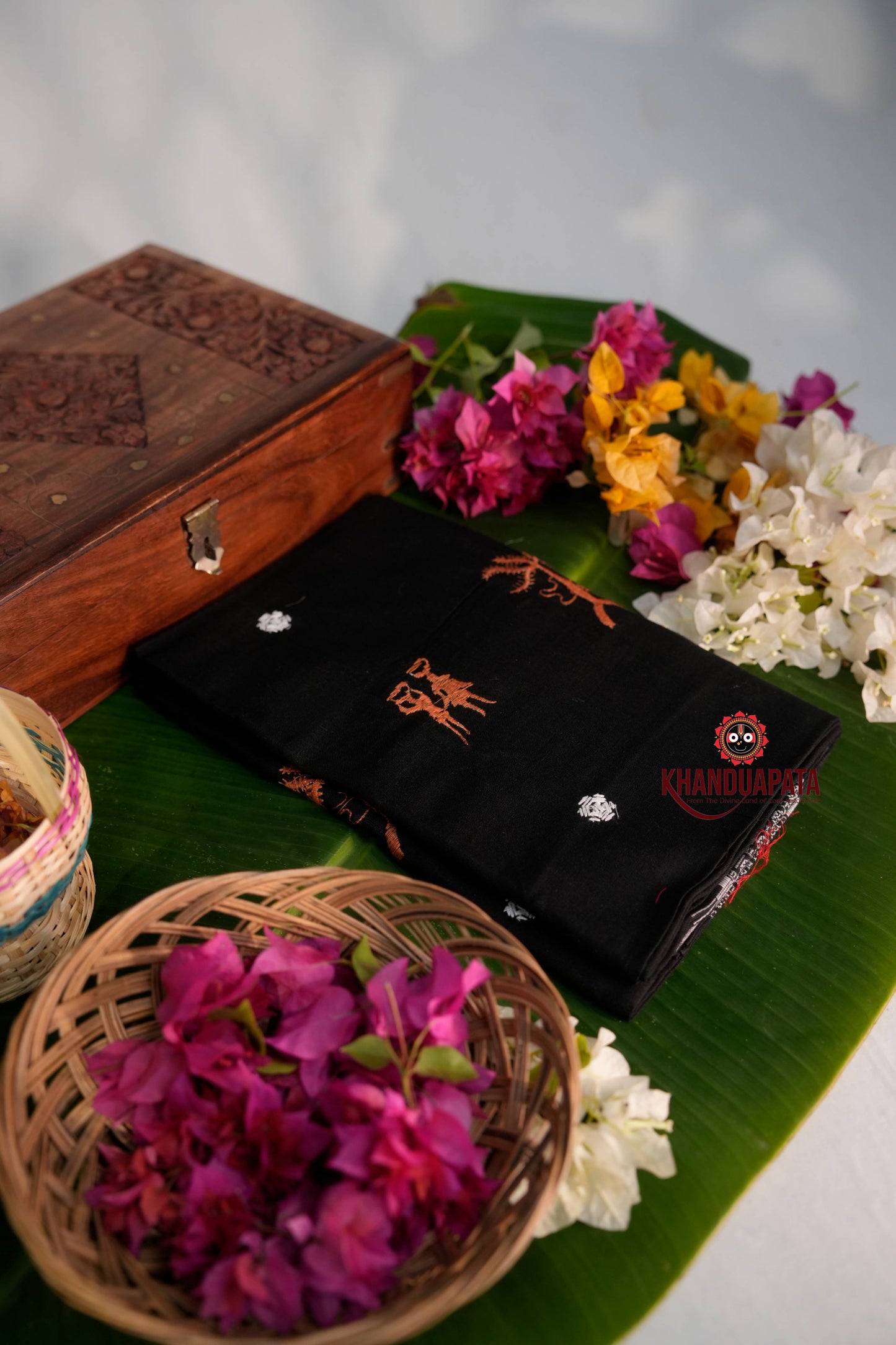 Black & Orange Eembroidery Ethnic Design Unstitched Cotton Suit For Women
