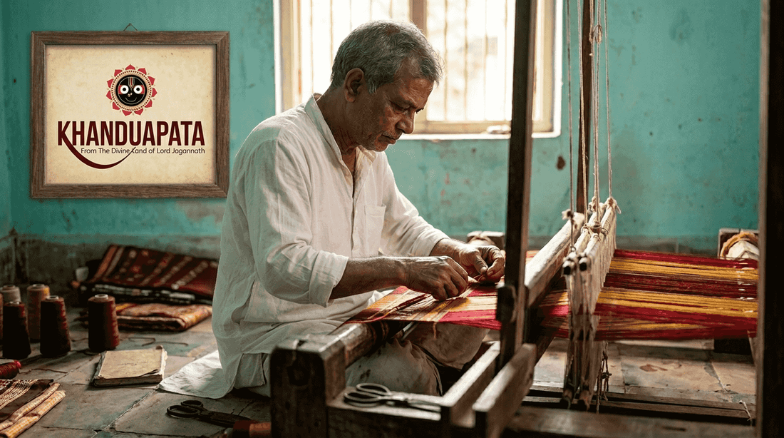 Artisan weaving Indian handloom fabric