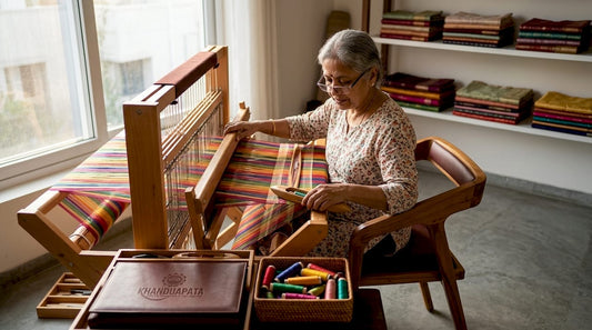 Weaver crafting handloom saree at home
