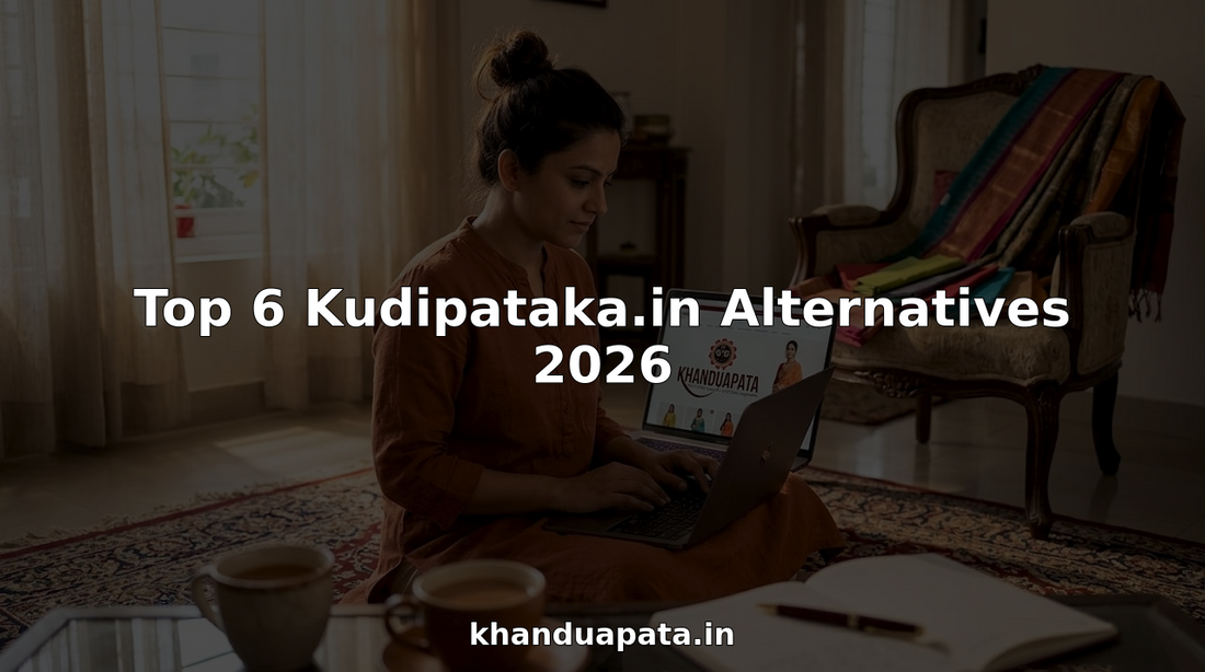 Woman browsing handcrafted ethnic wear online at home