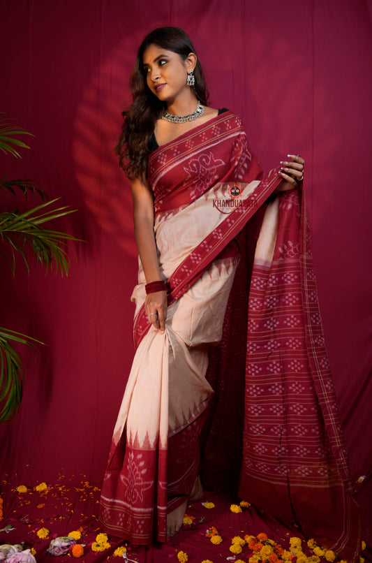 Traditional Pasapali border handwoven cotton saree by Khanduapata