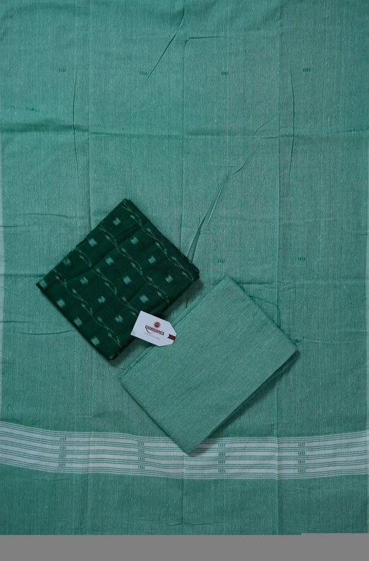 Green & Blue Small Box Unstitched Cotton Suit For Women