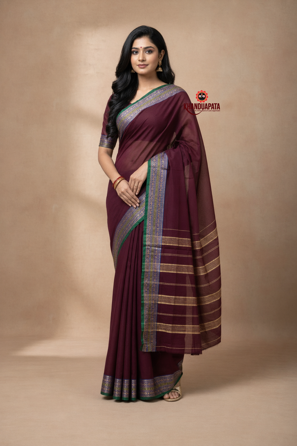 Deep Maroon Colour Plain Body Cotton Saree For Women