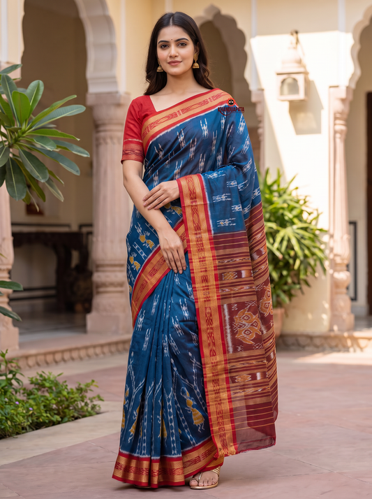 Blue & Maroon Colour Doll Design Silk Saree For Women