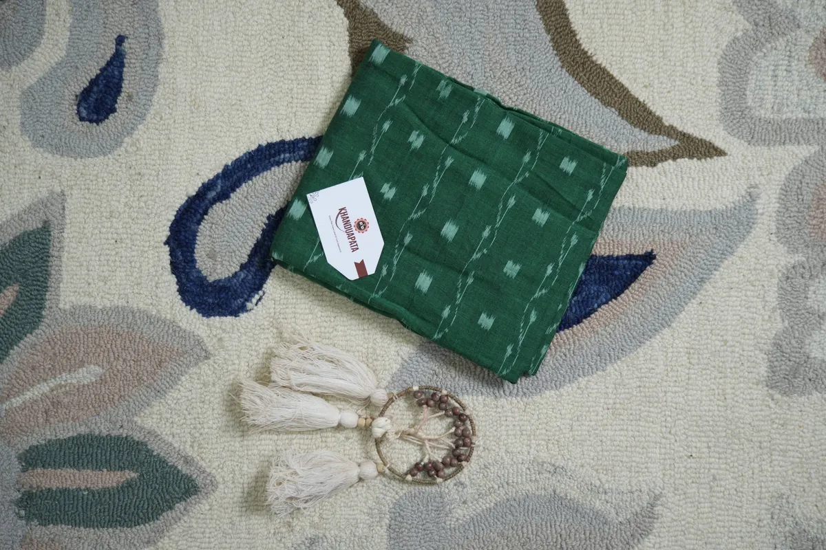 Green & Blue Small Box Unstitched Cotton Suit For Women