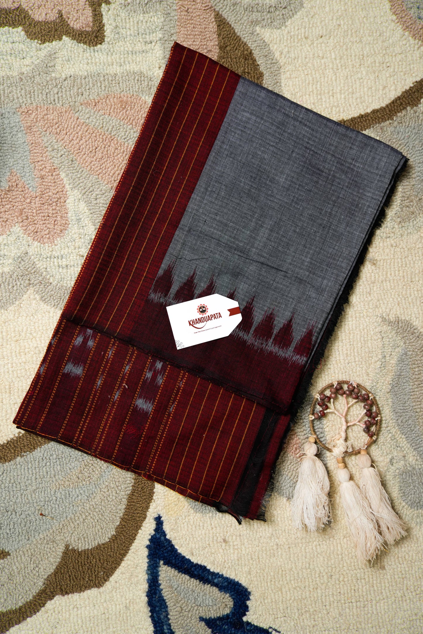 Maroon & Grey Box Design Unstitched Cotton Suit For Women