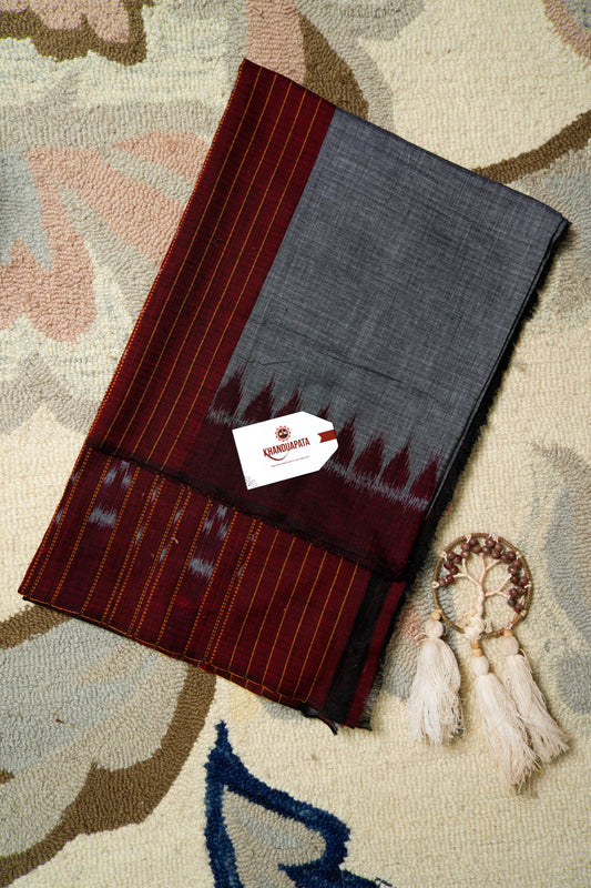 Maroon & Grey Box Design Unstitched Cotton Suit For Women