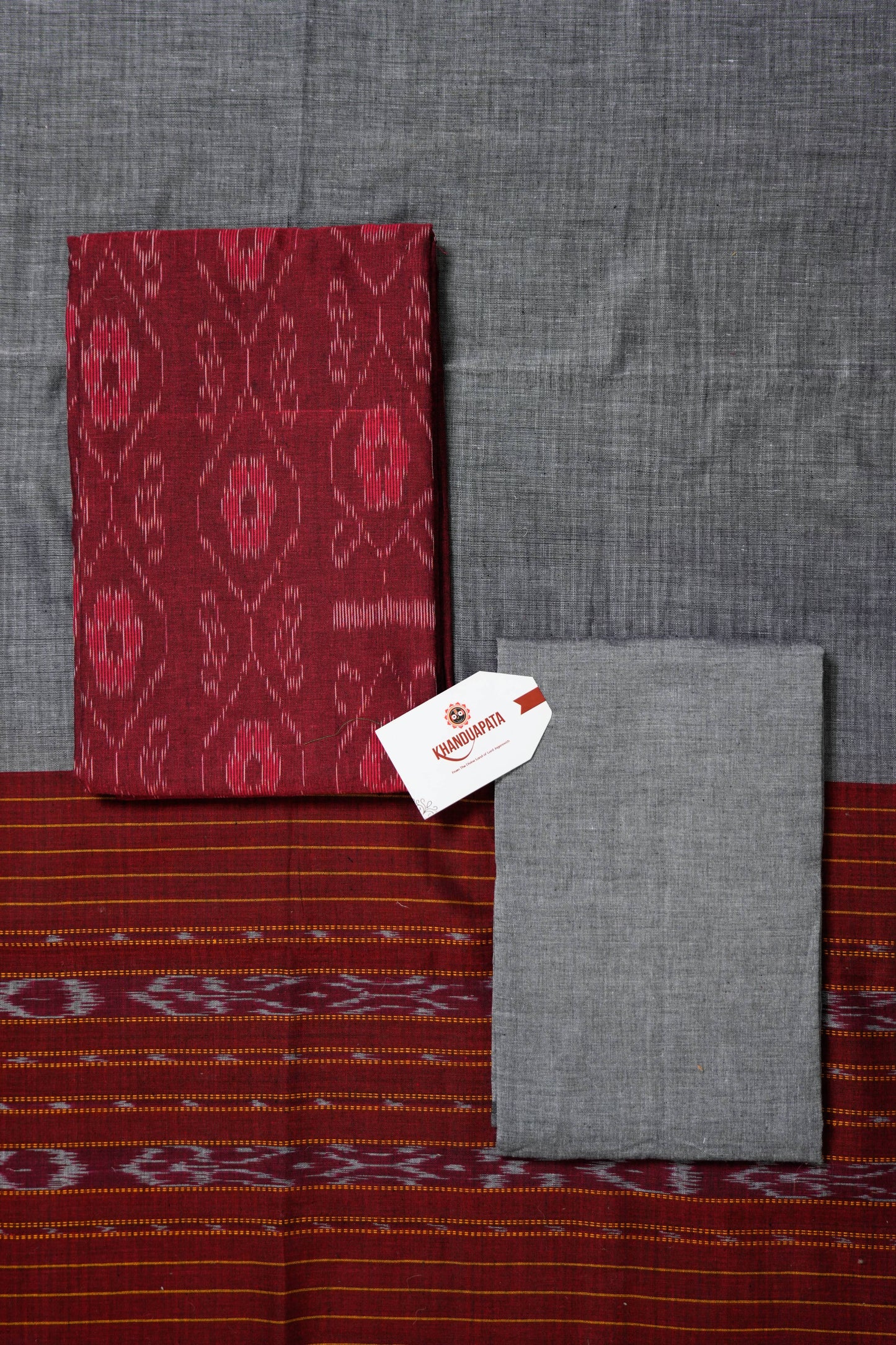 Maroon & Grey Box Design Unstitched Cotton Suit For Women