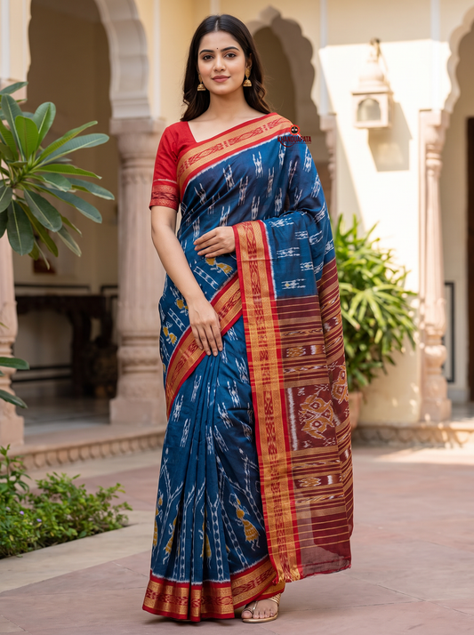 Blue & Maroon Colour Doll Design Silk Saree For Women