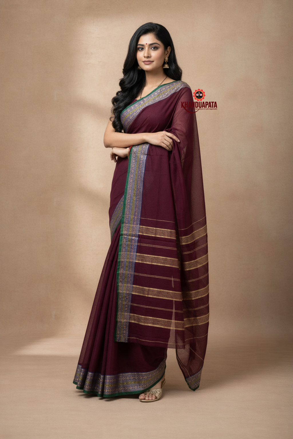 Deep Maroon Colour Plain Body Cotton Saree For Women