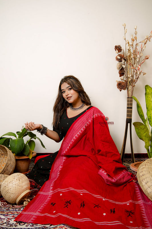 Black & Red Embroidery Design Unstitched Suit For Women