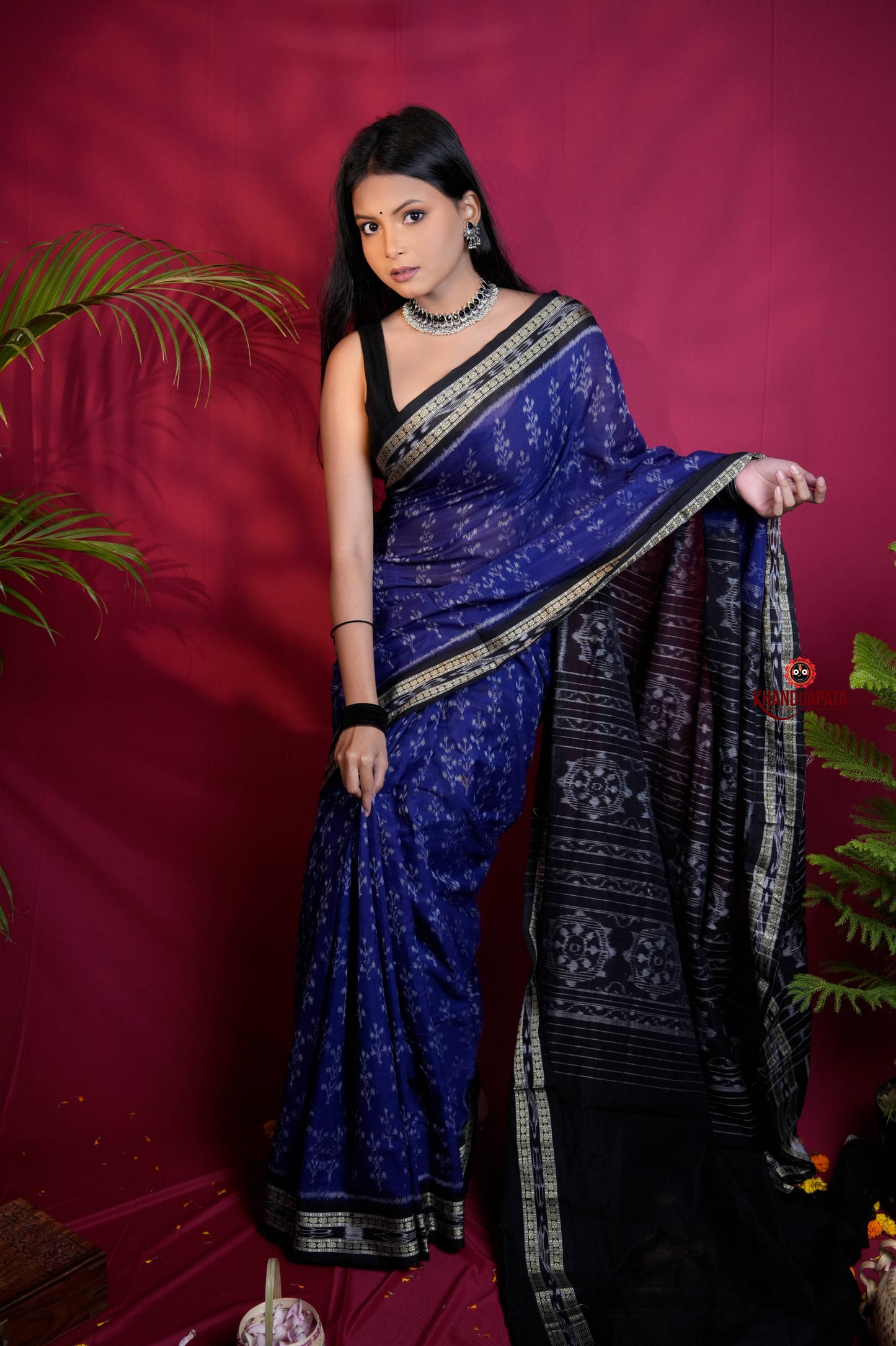 Blue & Black Colour Body Design Cotton Saree For Women
