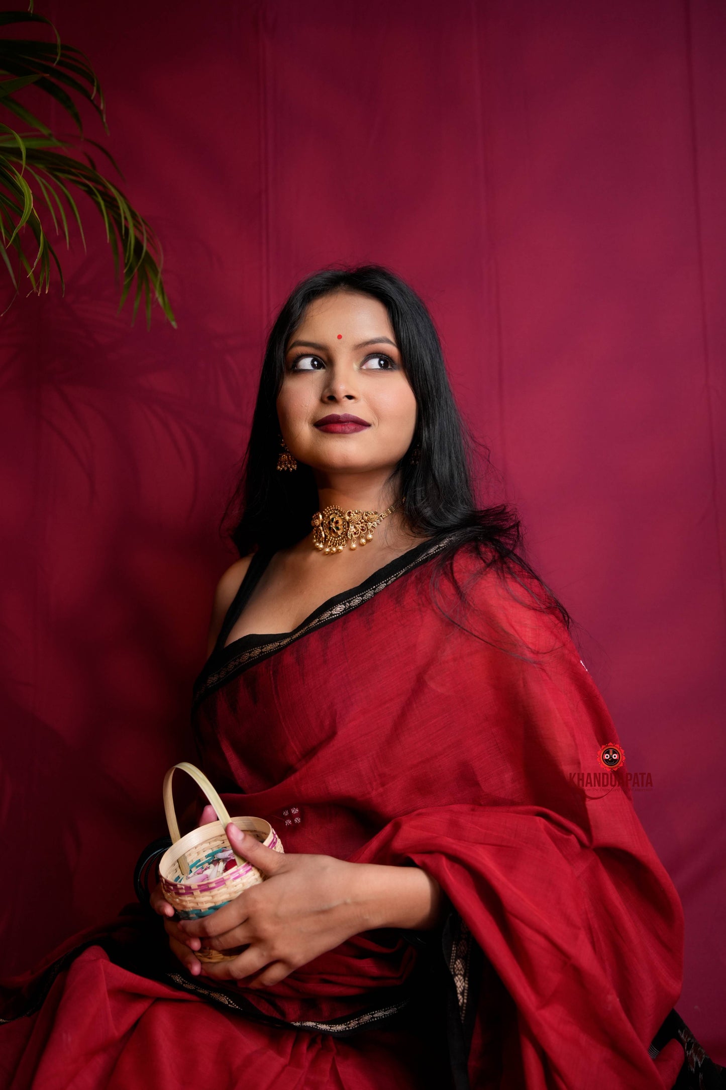 Red & Black Dot Design Cotton Saree For Women