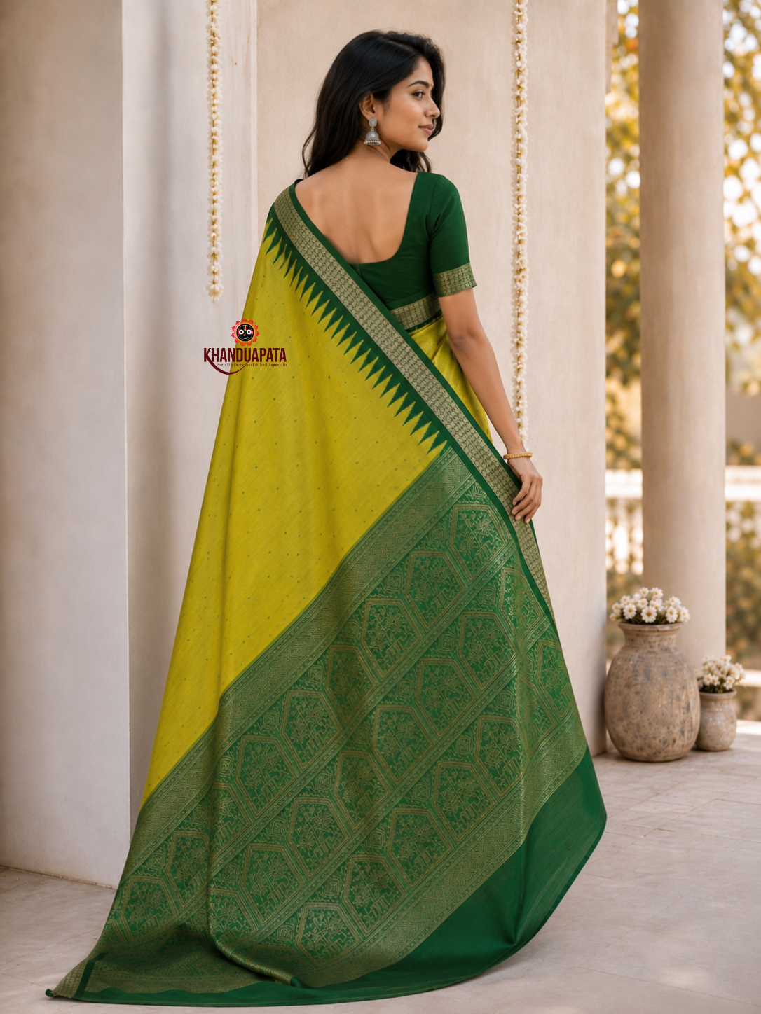 Olive and dark green colour dot design silk saree by Khanduapata - border detail