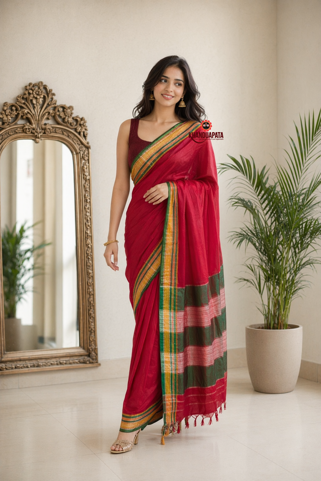 Light Red Plain Body Cotton Silk Saree For Women