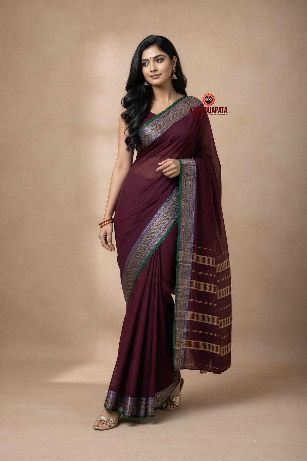 Deep Maroon Colour Plain Body Cotton Saree For Women