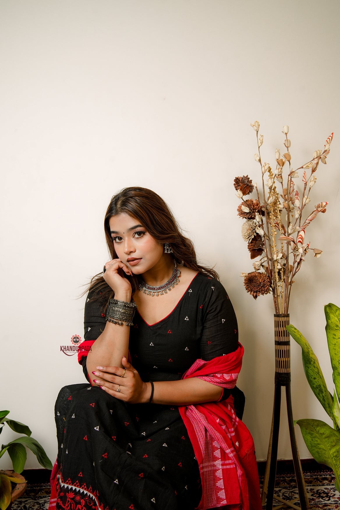 Black & Red Embroidery Design Unstitched Suit For Women