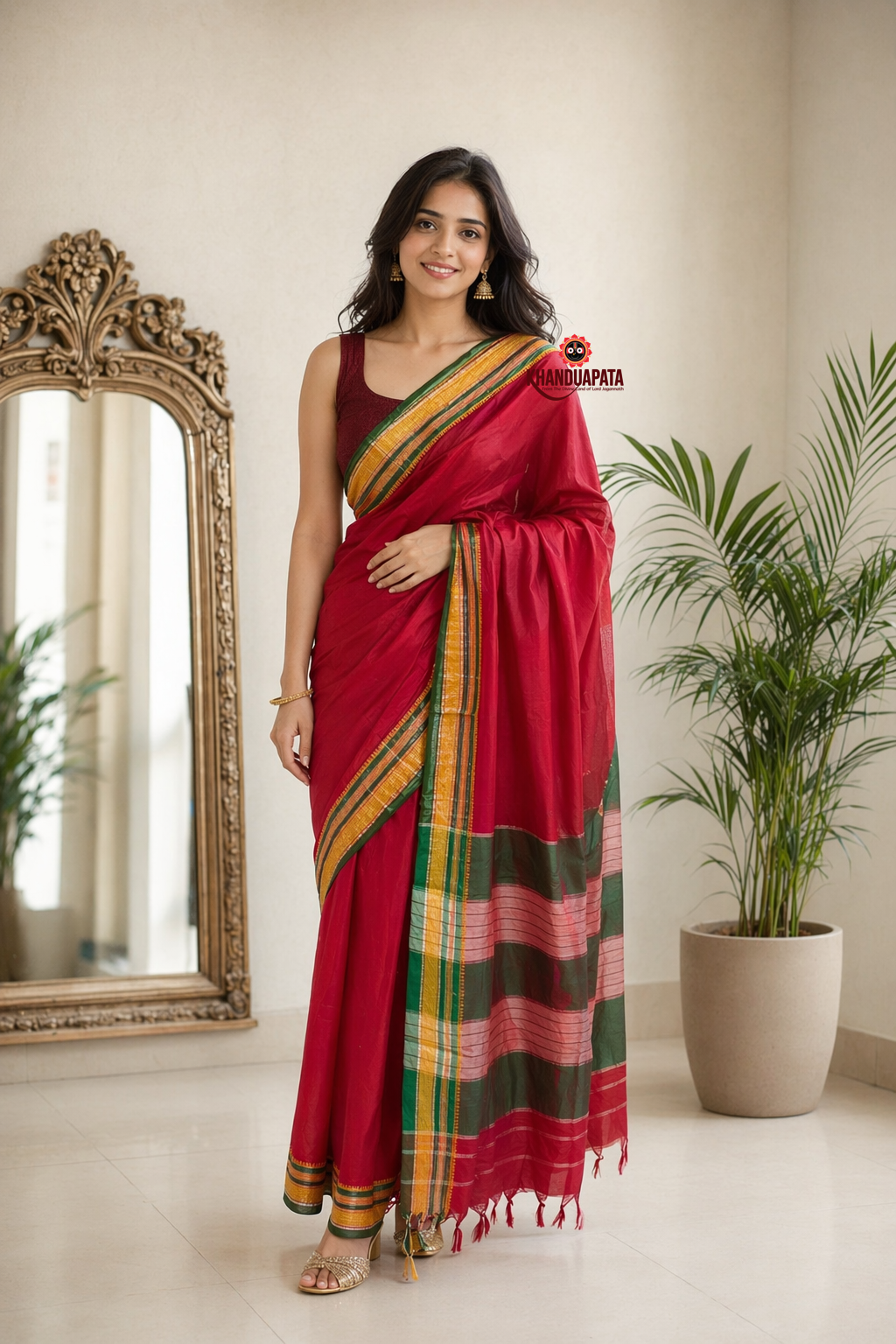 Light Red Plain Body Cotton Silk Saree For Women
