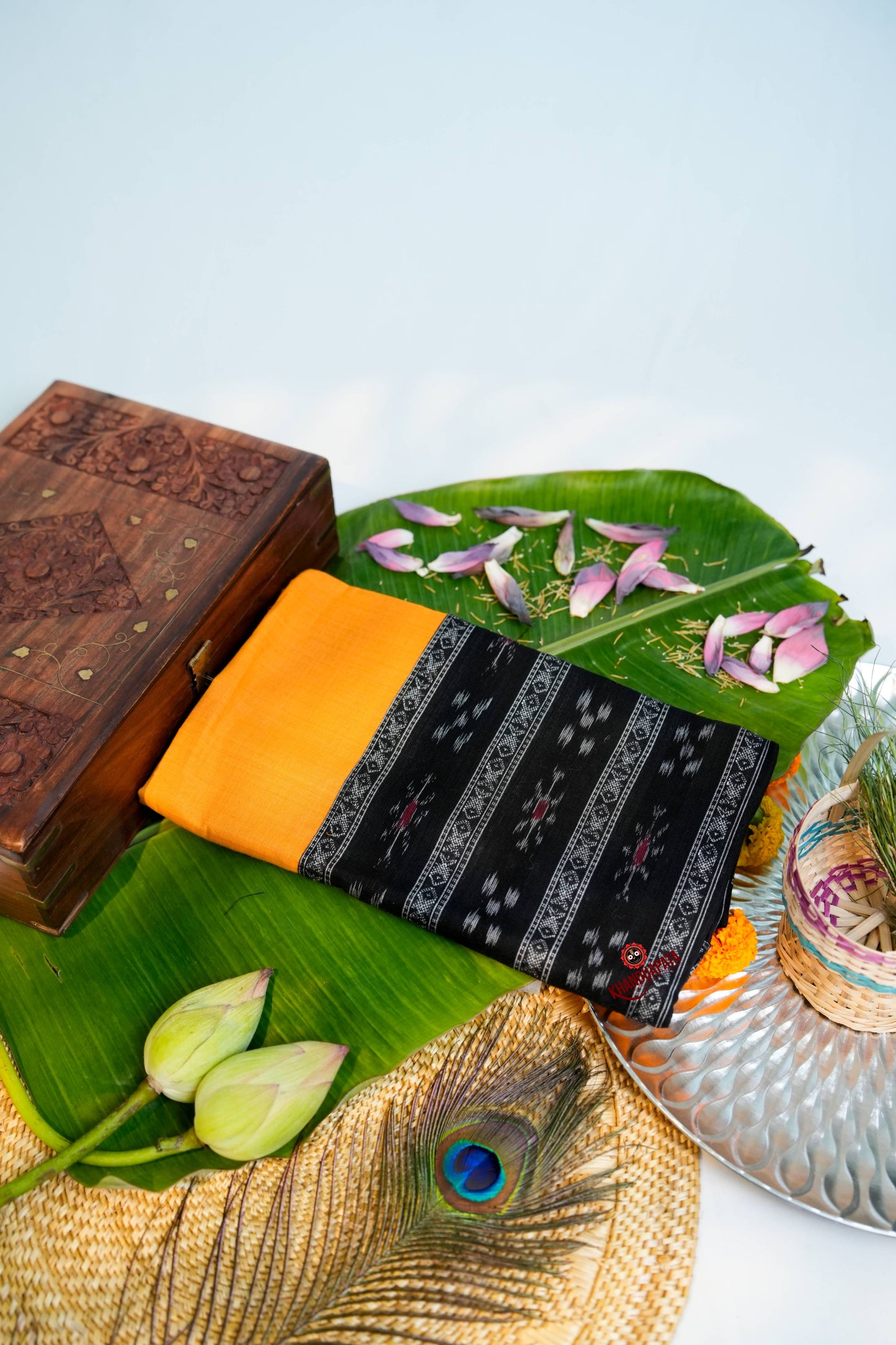 Black & Yellow Small Flower Design Unstitched Cotton Suit For Women